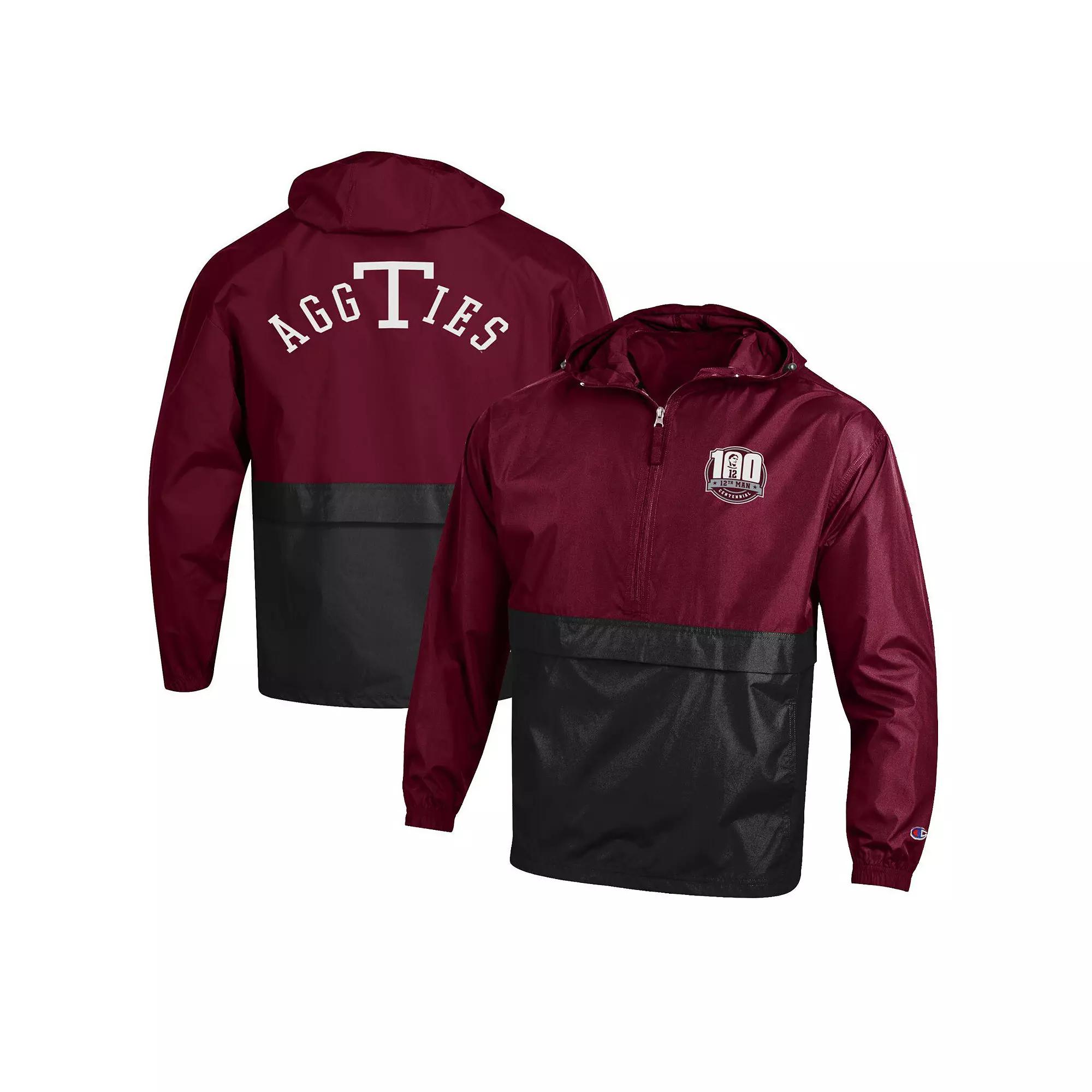 Men's Champion Maroon Texas A&M Aggies 12th Man Centennial Blocked Packable Half-Zip Pullover Jacket, Size: XL, Red Product Image