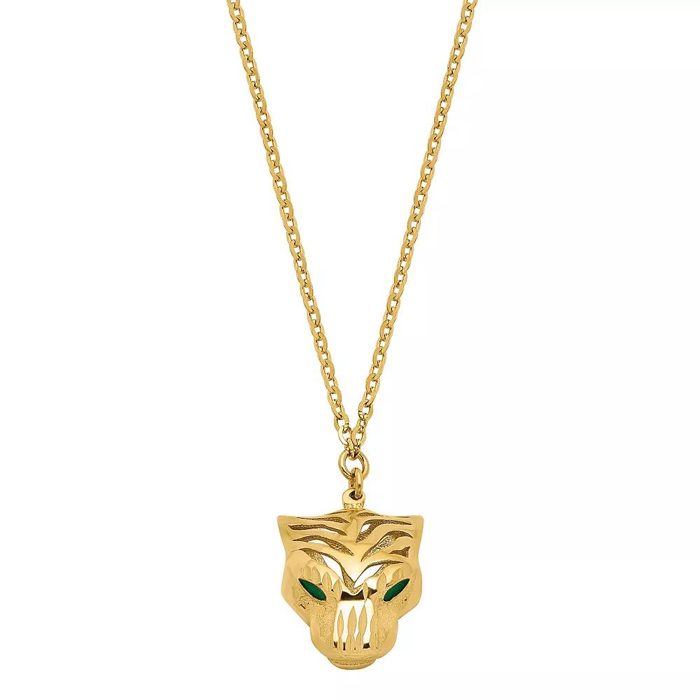 Polished 14k Gold & Green Enamel Tiger Necklace, Women's, Size: 18" Product Image