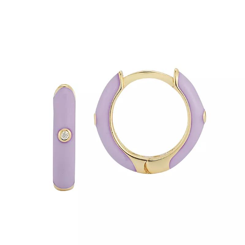 Sunkissed Sterling Cubic Zirconia & Enamel Huggie Earrings, Women's, Gold Tone Purple Product Image