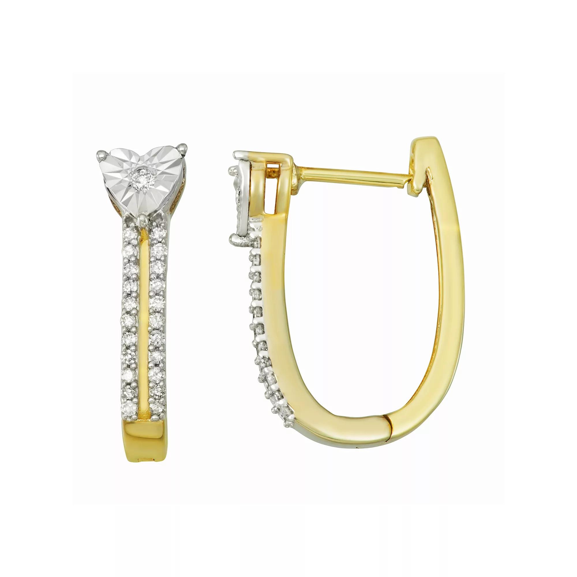 10k Gold Over Sterling Silver 1/5 Carat T.W. Diamond Heart Earrings, Women's, Gold Tone Product Image
