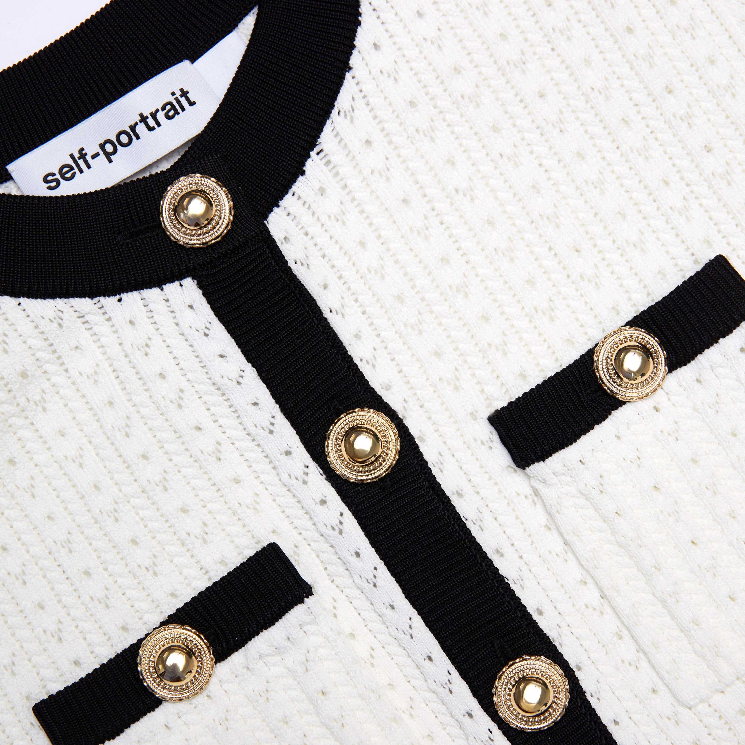 White Pointelle Knit Contrast Mini Dress Product Image