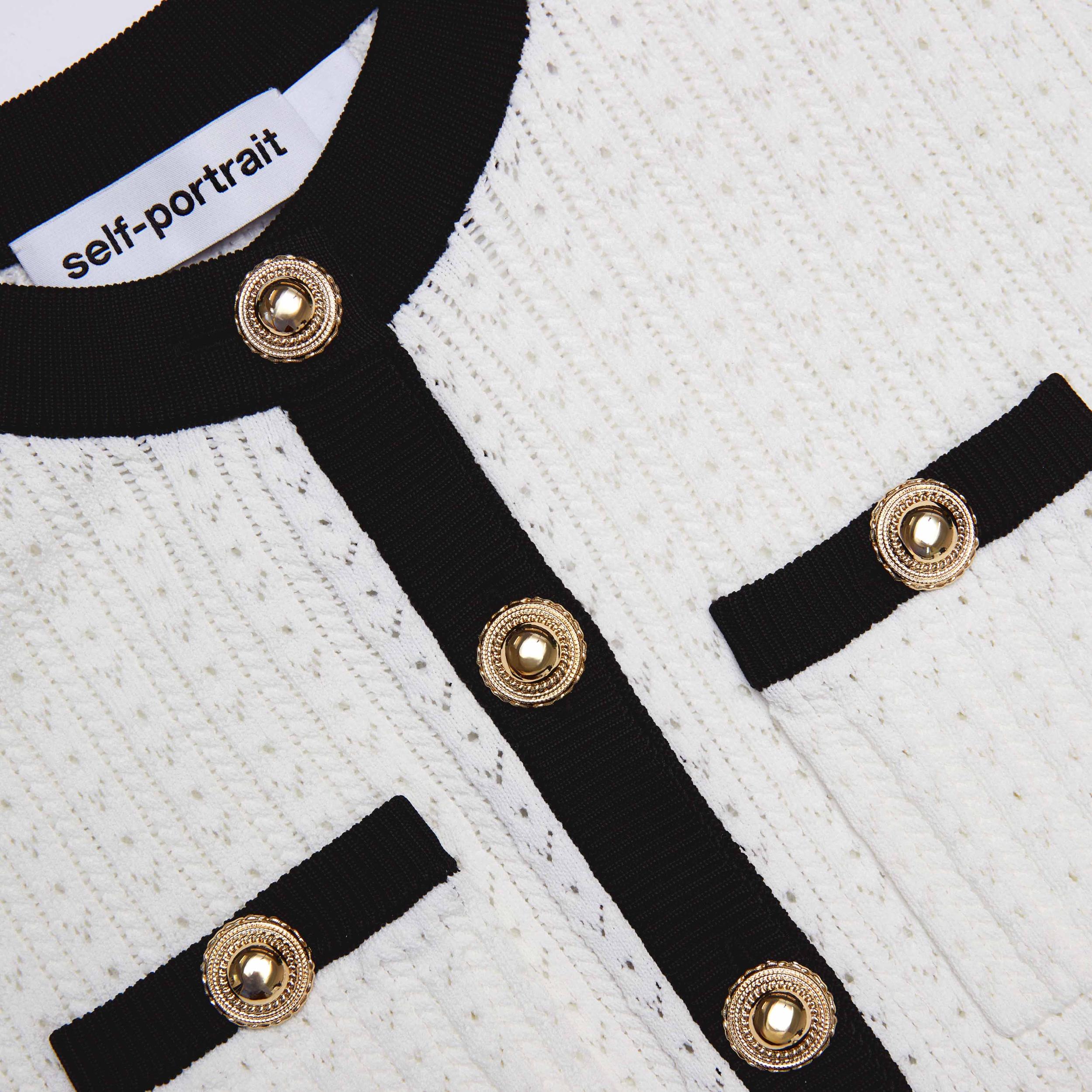 White Pointelle Knit Contrast Midi Dress Product Image