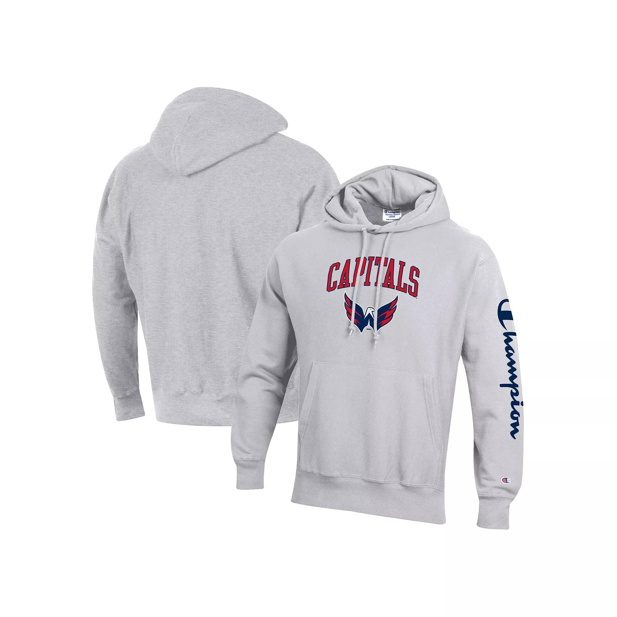 Men's Champion Heather Gray Washington Capitals Reverse Weave Pullover Hoodie,  Product Image