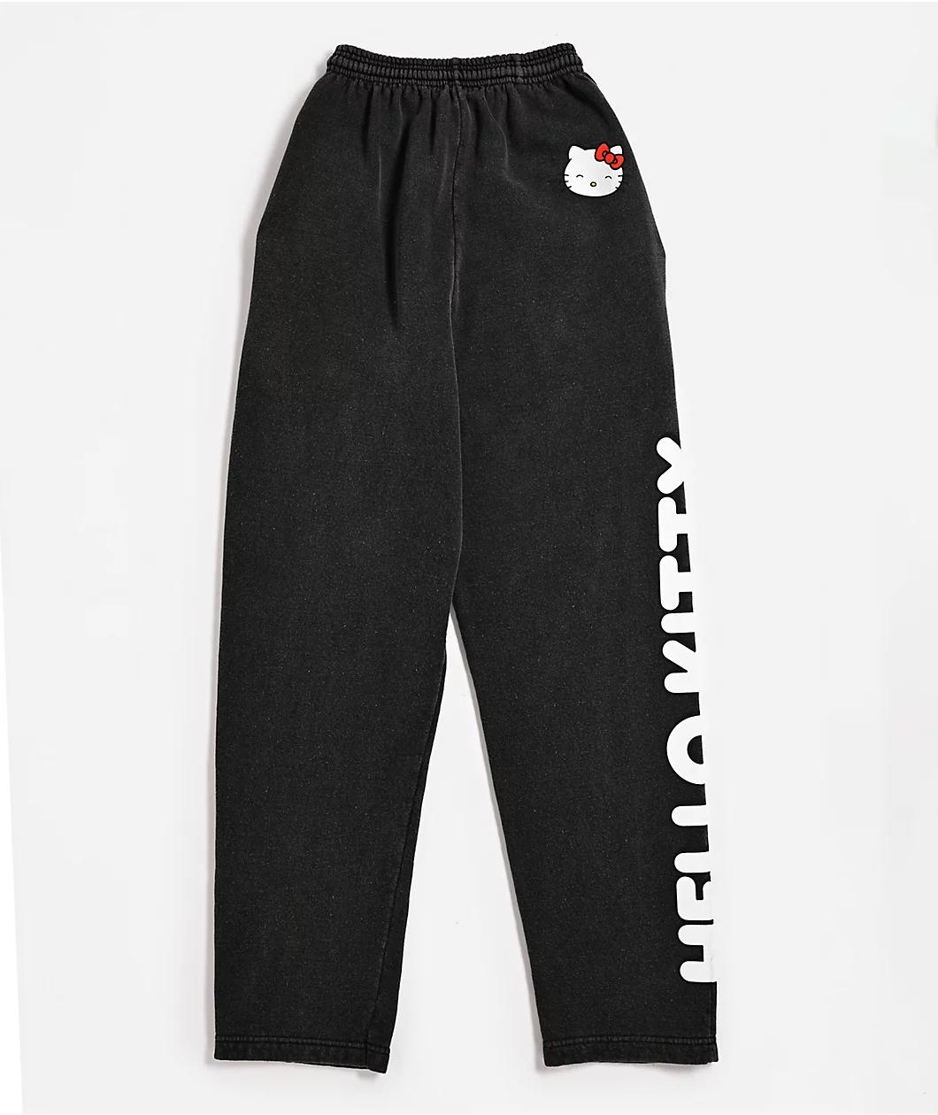 Hello Kitty® & Friends | A.LAB Hello Kitty Over The Rainbow Black Wash Sweatpants Product Image