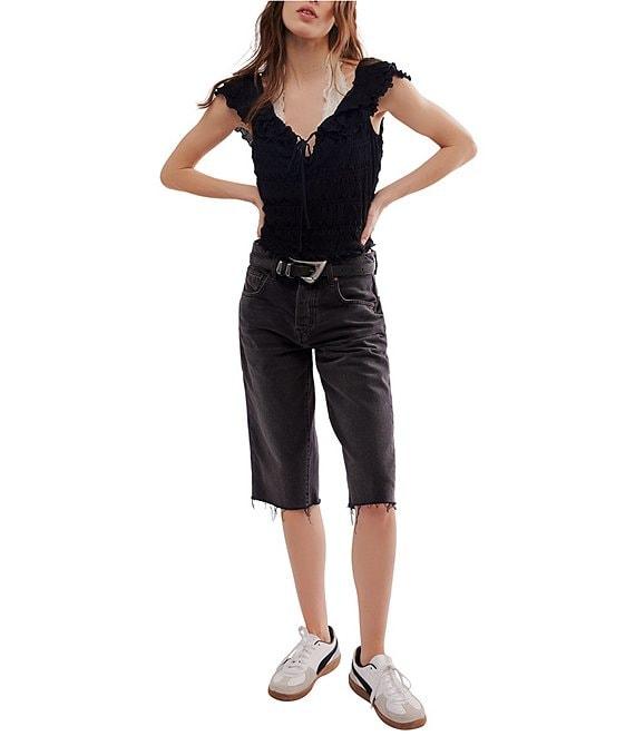 Free People Love You More Textured V Neck Short Flutter Sleeve Knit Top Product Image