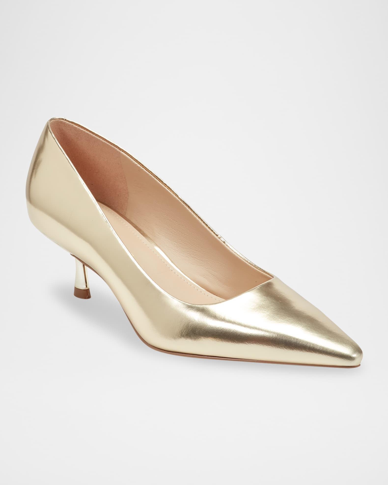 Calynna Metallic Leather Kitten-Heel Pumps Product Image