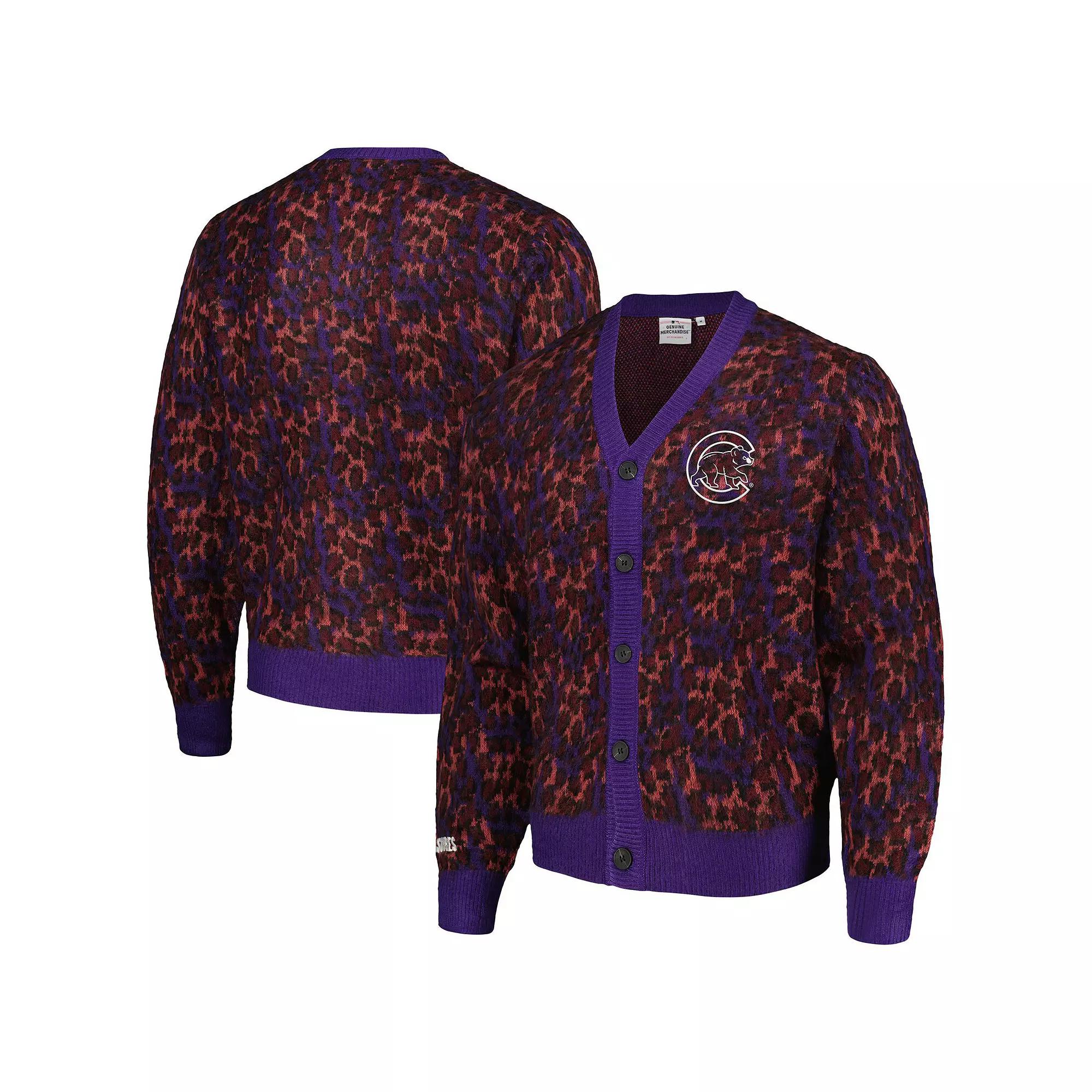 Men's Purple Chicago Cubs Cheetah Cardigan Button-Up Sweater, Size: Small Product Image