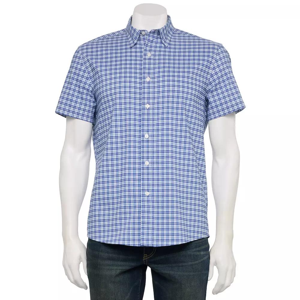 Men's Sonoma Goods For Life® Adaptive Short Sleeve Performance Button-Down Shirt, Size: Large, Paper Plaid Blue Product Image