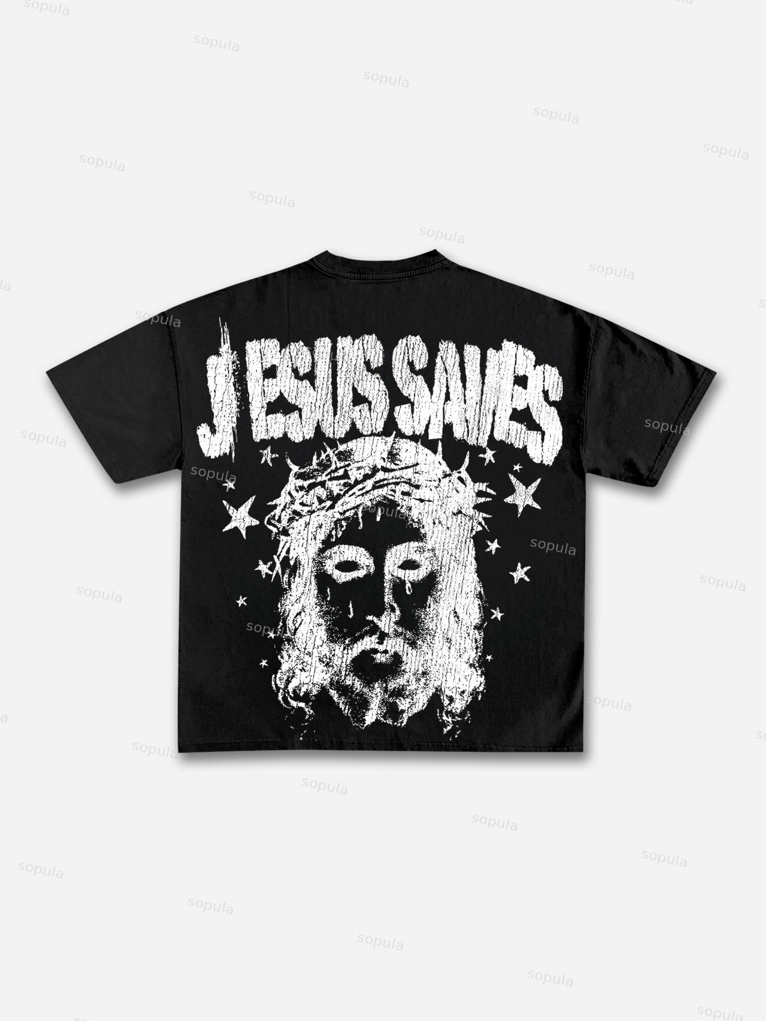 Jesus Saves Graphic Print Cotton T-shirt Product Image