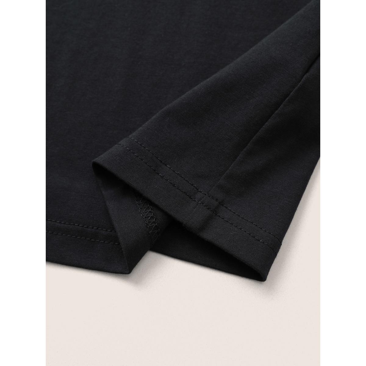 Plus Size Cotton Bodycon Mock Neck T-shirt Black Women Basics Non Plain Mock Neck Everyday T-shirts BloomChic 18-20/2X Product Image