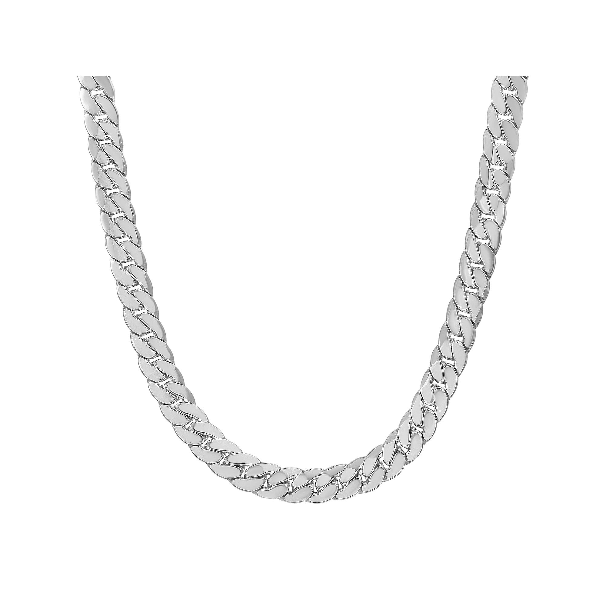 Men's 14k White Gold Plated Cuban Chain Necklace, Size: 24" Product Image