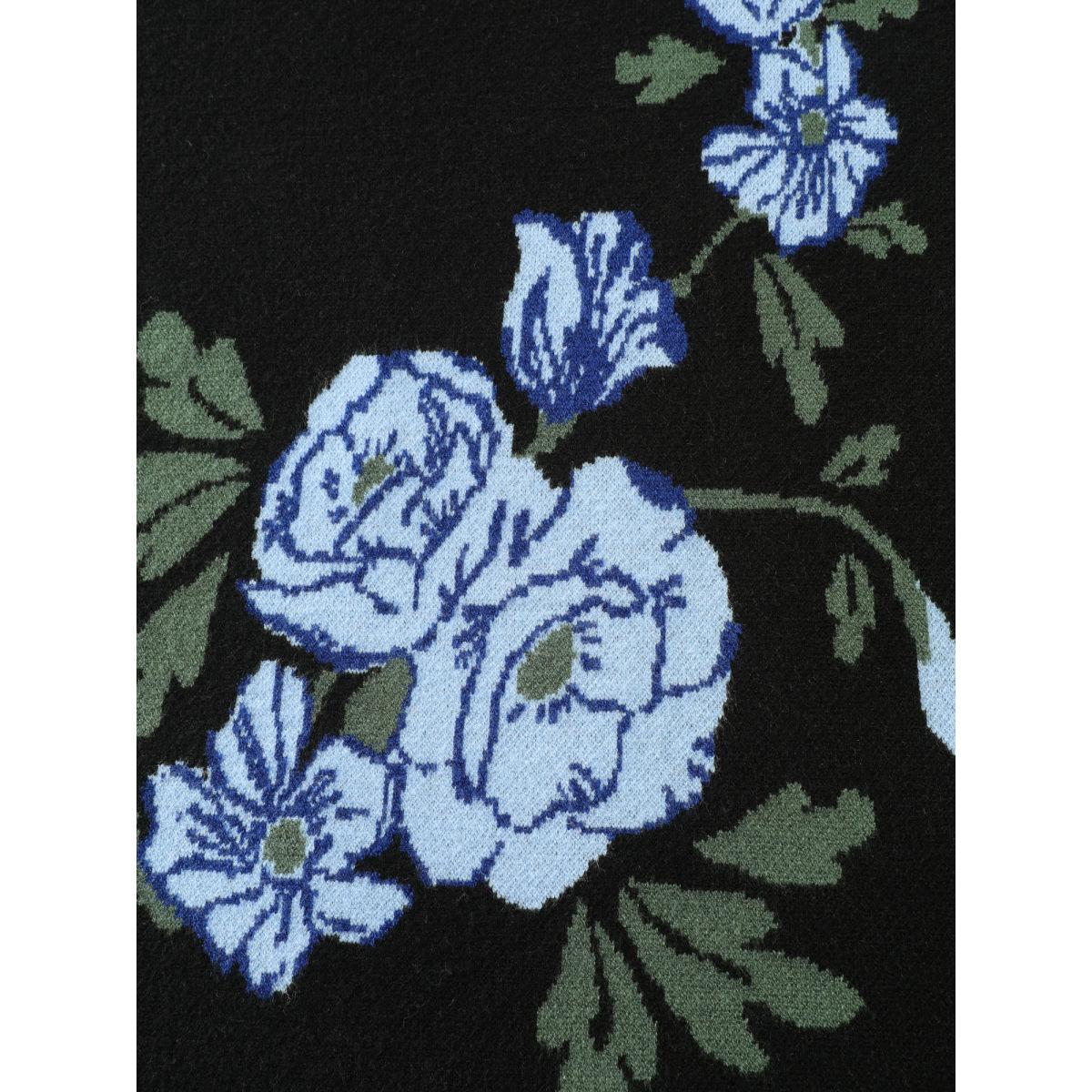 Plus Size Rosy Jacquard Drop Shoulder Pullover Black Women Playful Loose Long Sleeve Round Neck Casual Pullovers BloomChic 30/6X Product Image