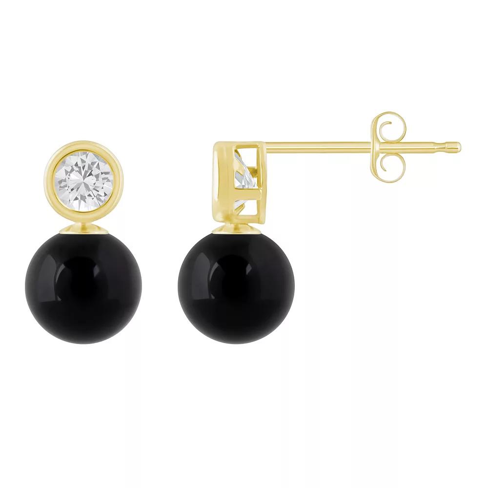 Celebration Gems 10k Gold 5 mm Sphere Gemstone Drop Earrings, Women's, Black Product Image