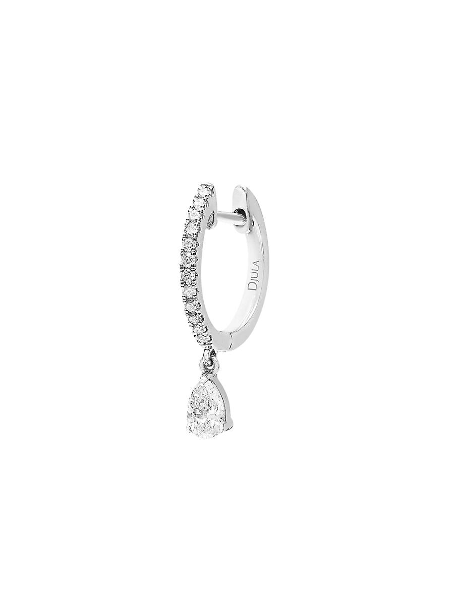 Womens Glam Rock 18K White Gold & Diamond Single Huggie Hoop Earring Product Image