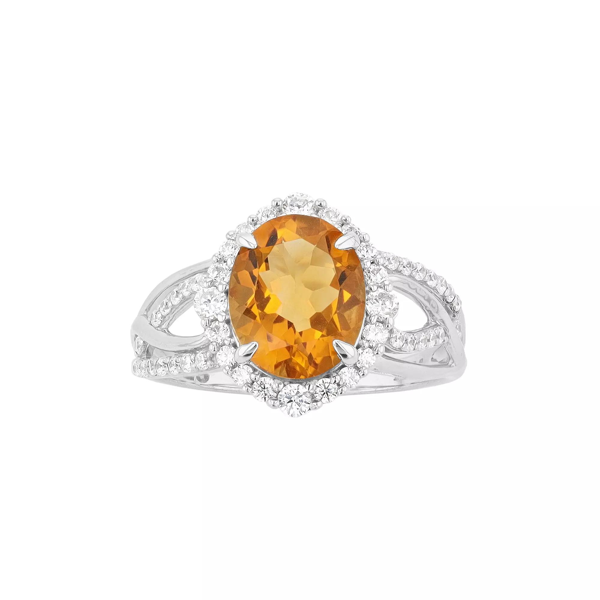 SIRI USA by TJM Sterling Silver Citrine & Cubic Zirconia Halo Ring, Women's,  Product Image