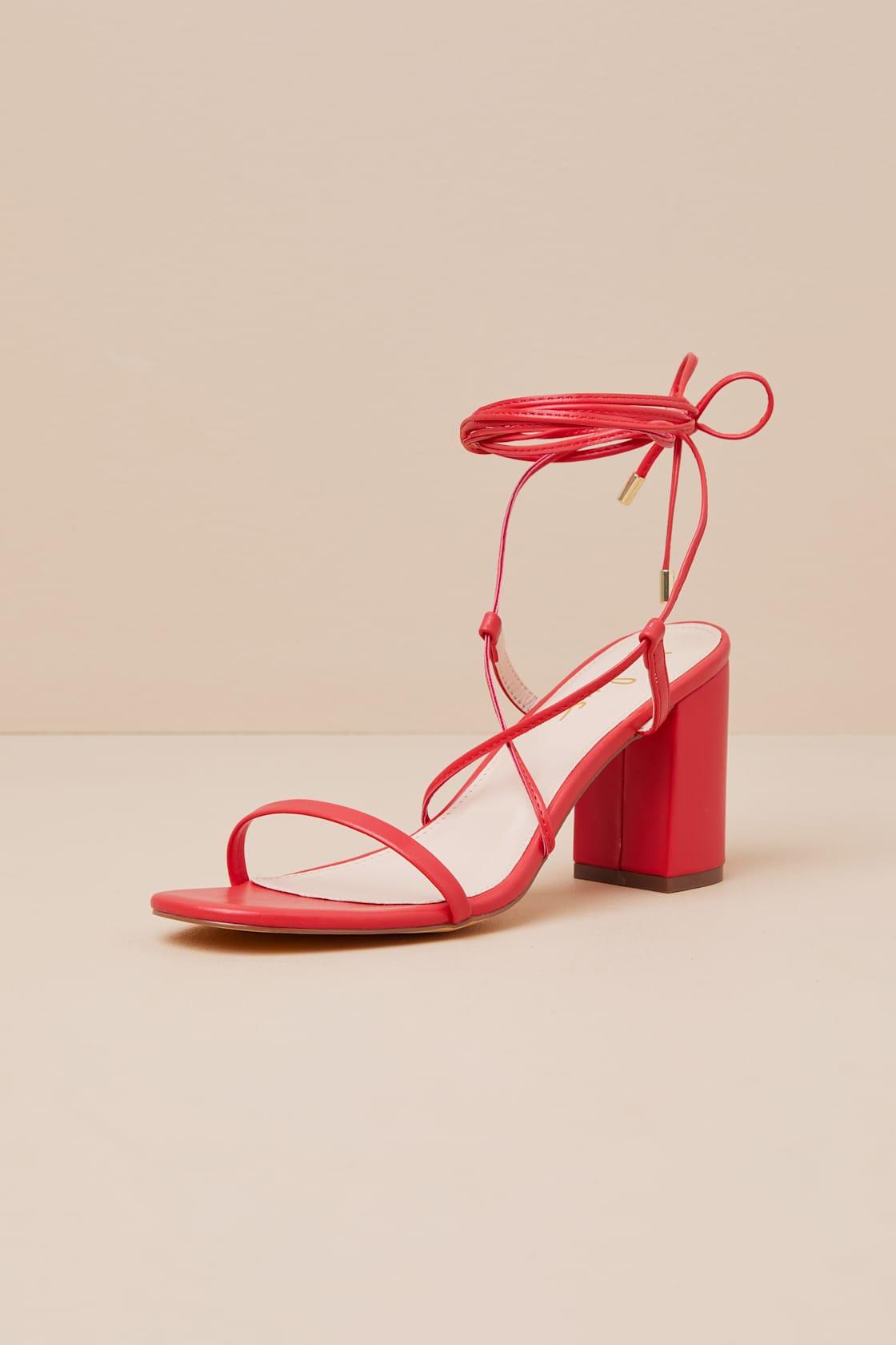Aribaa Red Lace-Up High Heel Sandals Product Image