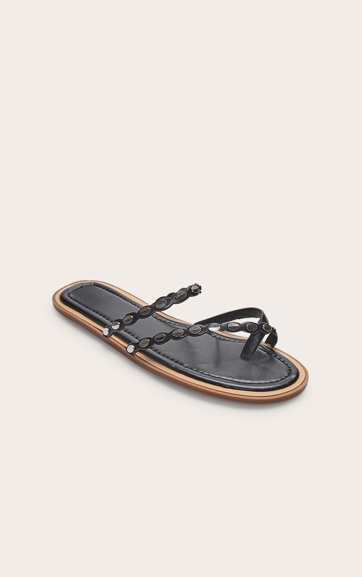 Black Toe Thong Gold Hardware Sandals Product Image