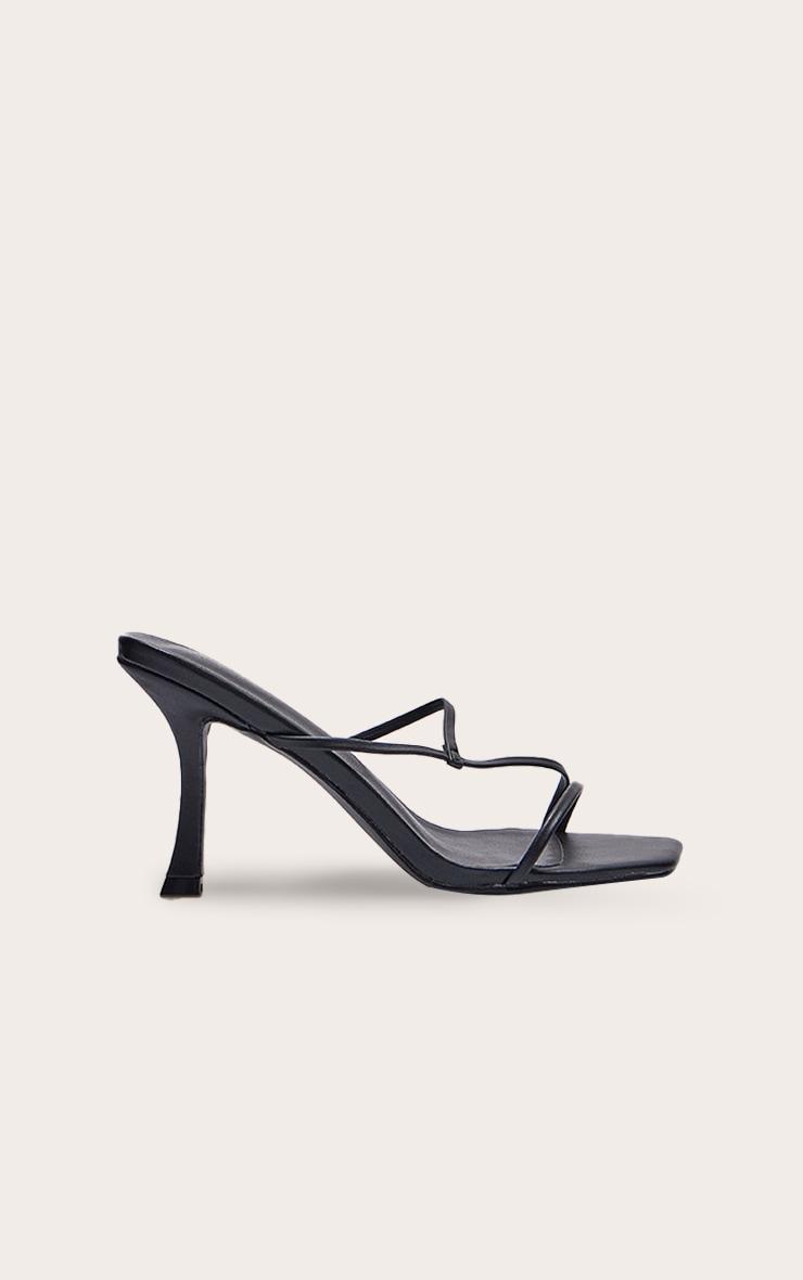 Black PU Square Toe Strappy Mid Heeled Mules Product Image