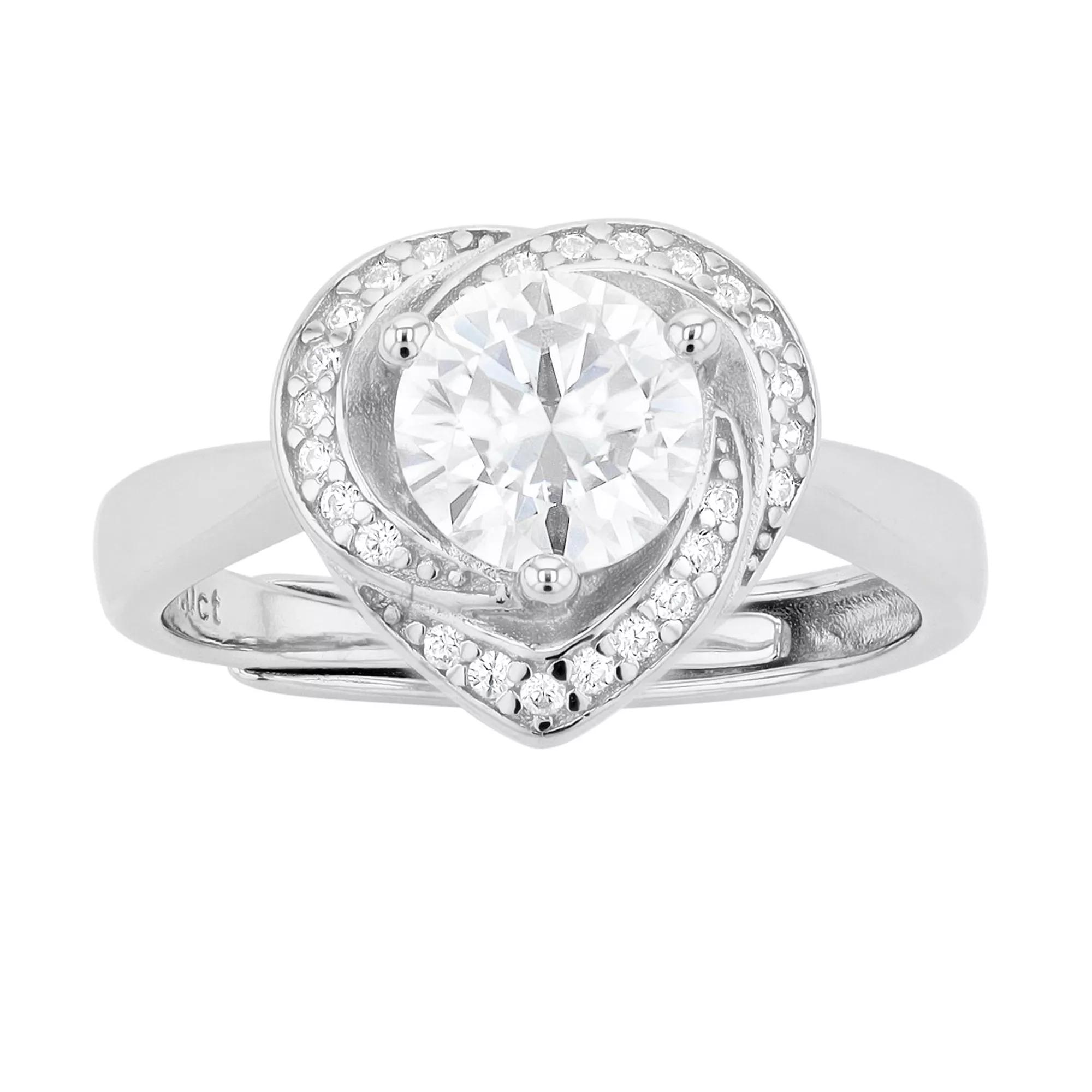 Stella Valentino Sterling Silver Lab Created Moissanite Heart Adjustable Ring, Womens, White Product Image