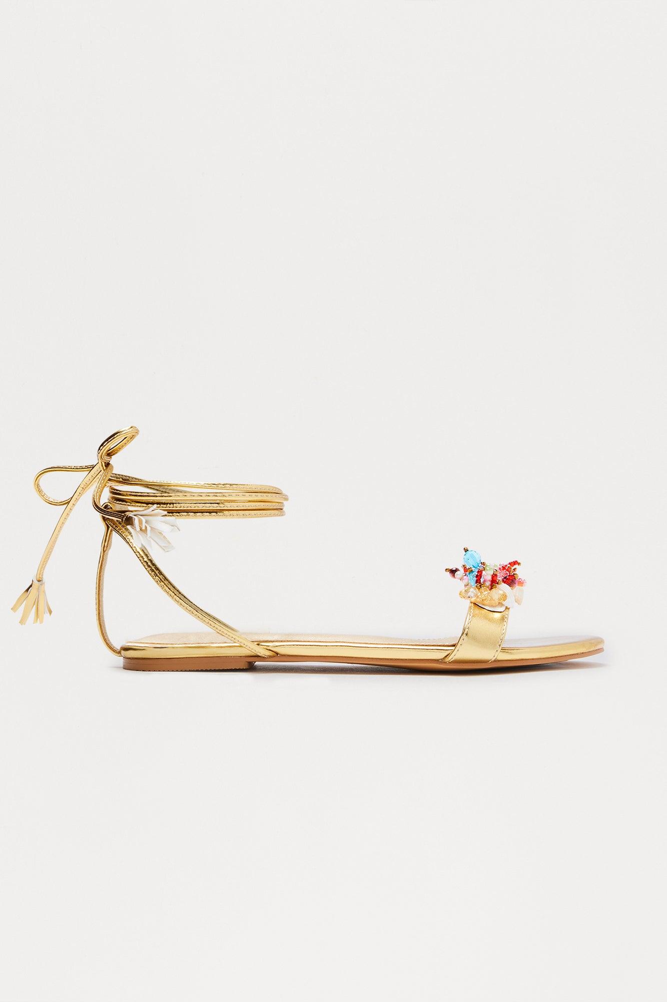 Sea Beaded Wrap Up Sandals - Gold Female Product Image