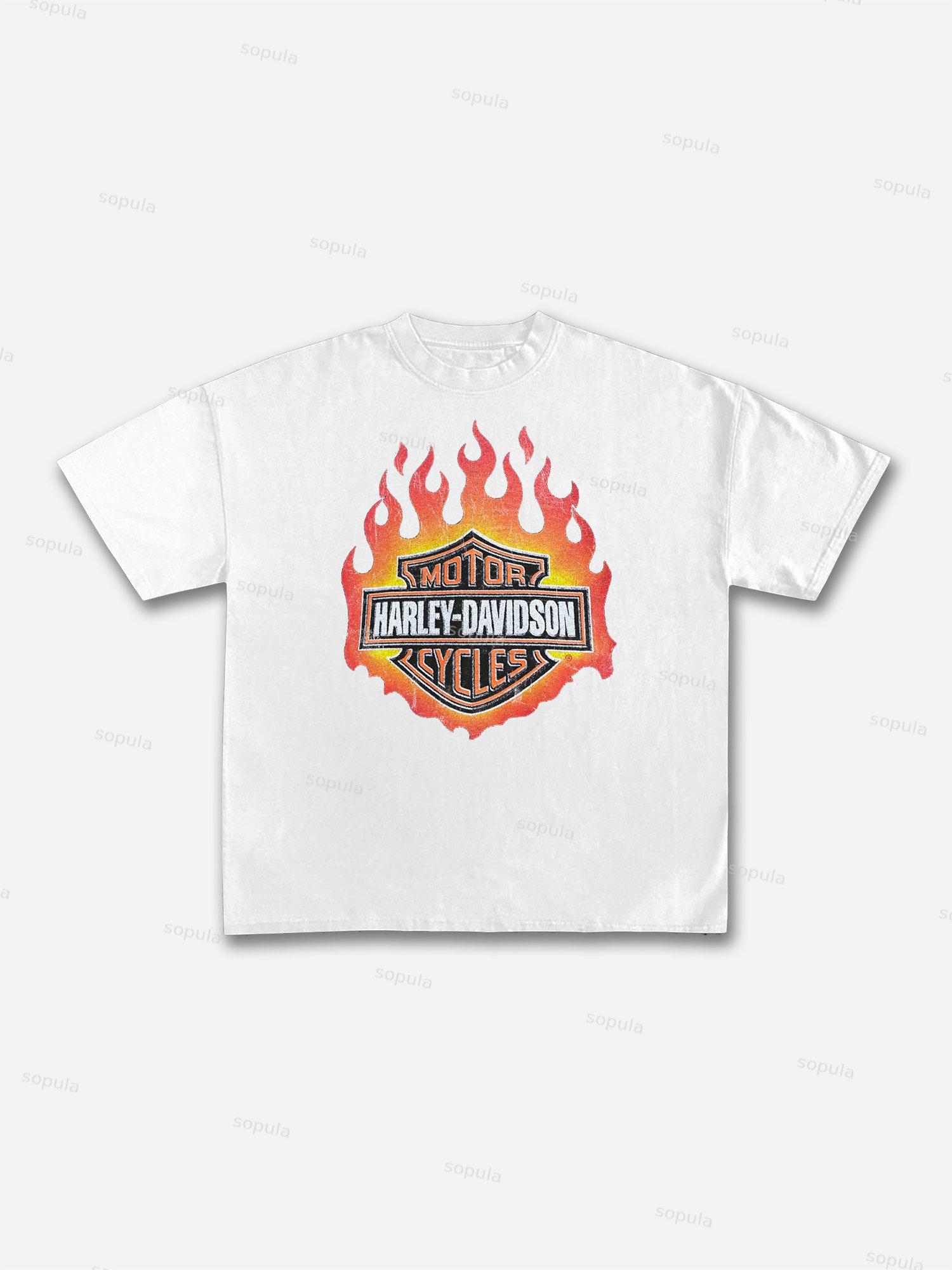 Sopula Vintage Flames Harley Davidson 90s Graphic Cotton T-shirt Product Image