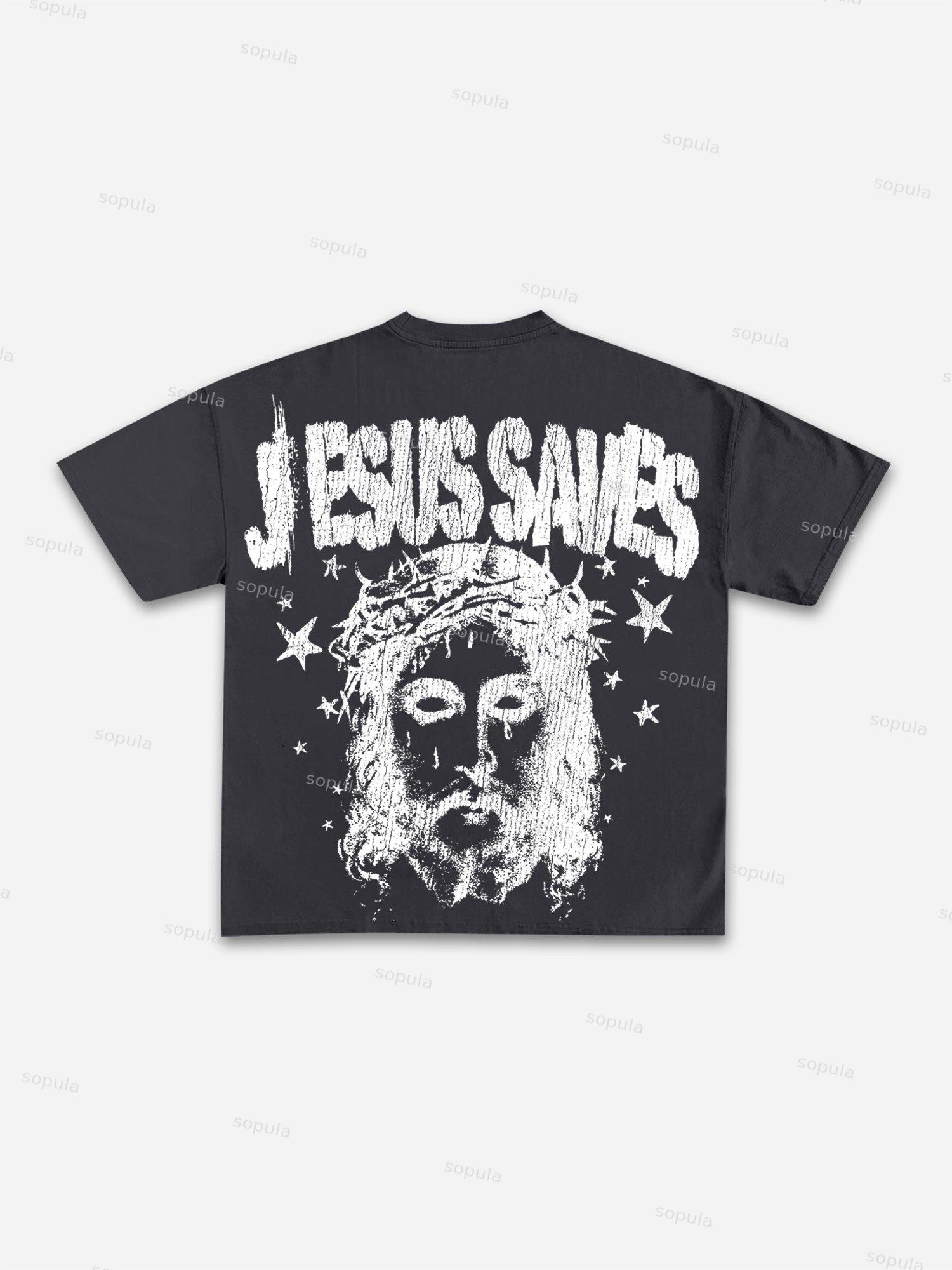 Jesus Saves Graphic Print Cotton T-shirt Product Image
