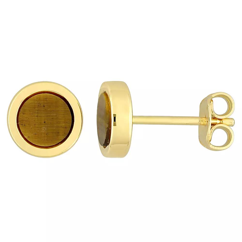 Stella Grace Men's 18k Gold Over Silver Tiger's Eye Circle Stud Earrings, 18k Gold Plated Product Image