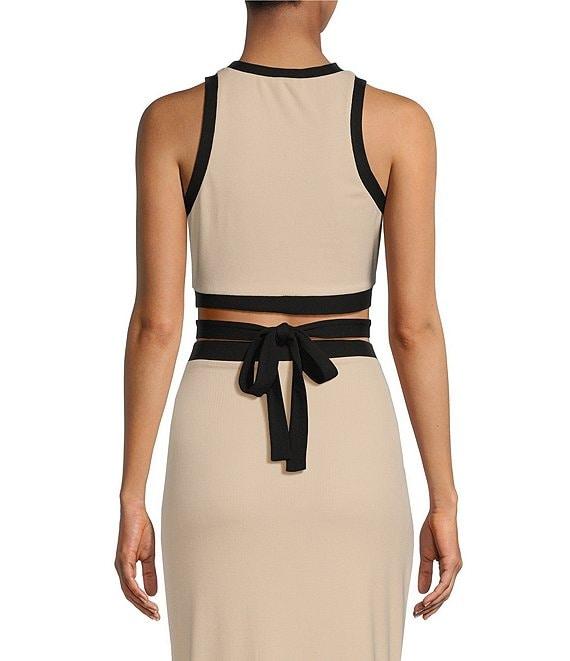 Gianni Bini Dena Ribbed Knit Crew Neck Sleeveless Tie Waist Coordinating Cropped Top Product Image