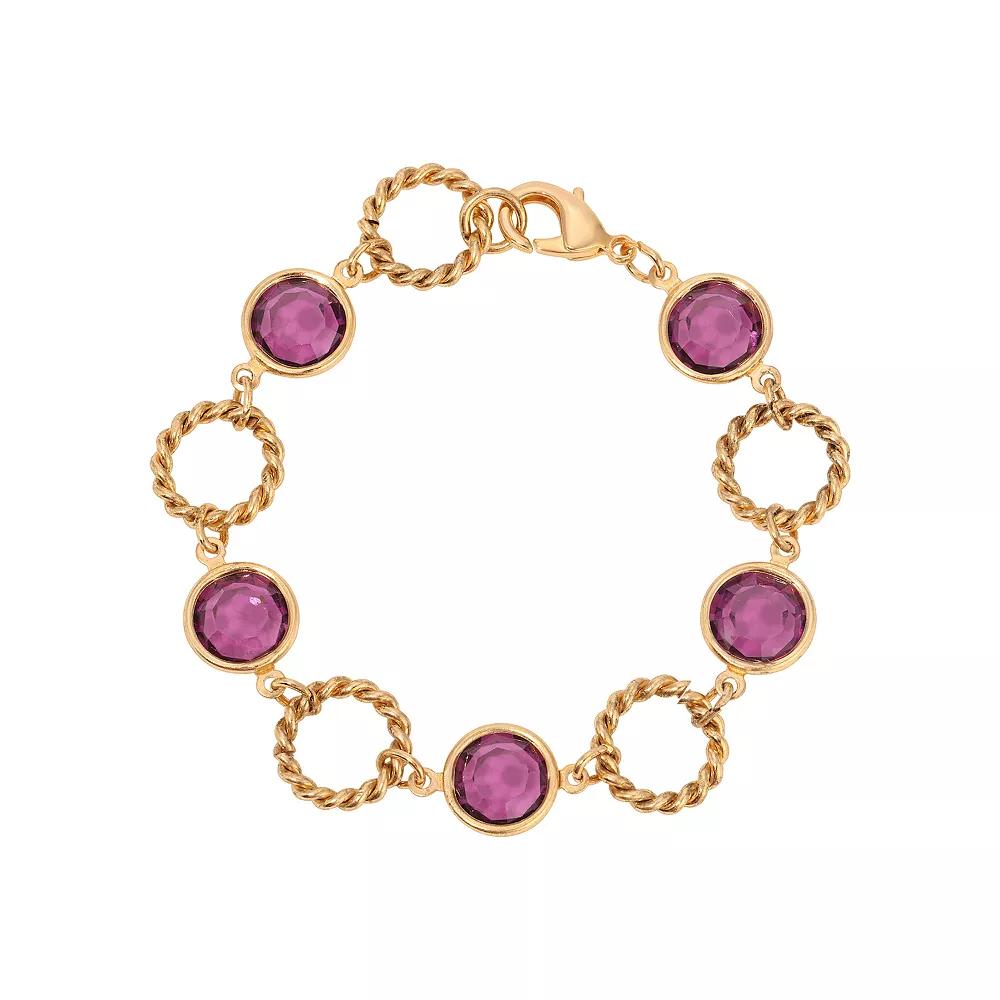 1928 Gold-Tone Purple Crystal Channel-Set Bracelet, Womens Product Image