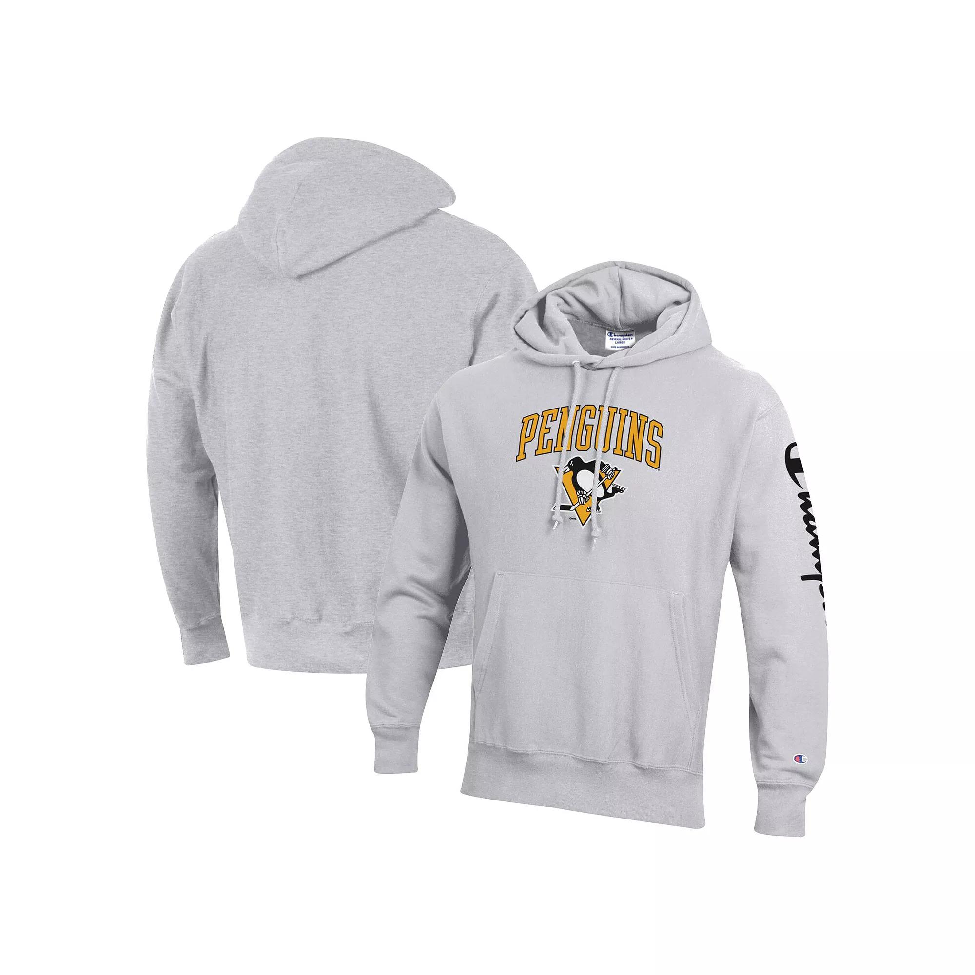 Men's Champion Heather Gray Pittsburgh Penguins Reverse Weave Pullover Hoodie, Size: Small, Grey Product Image