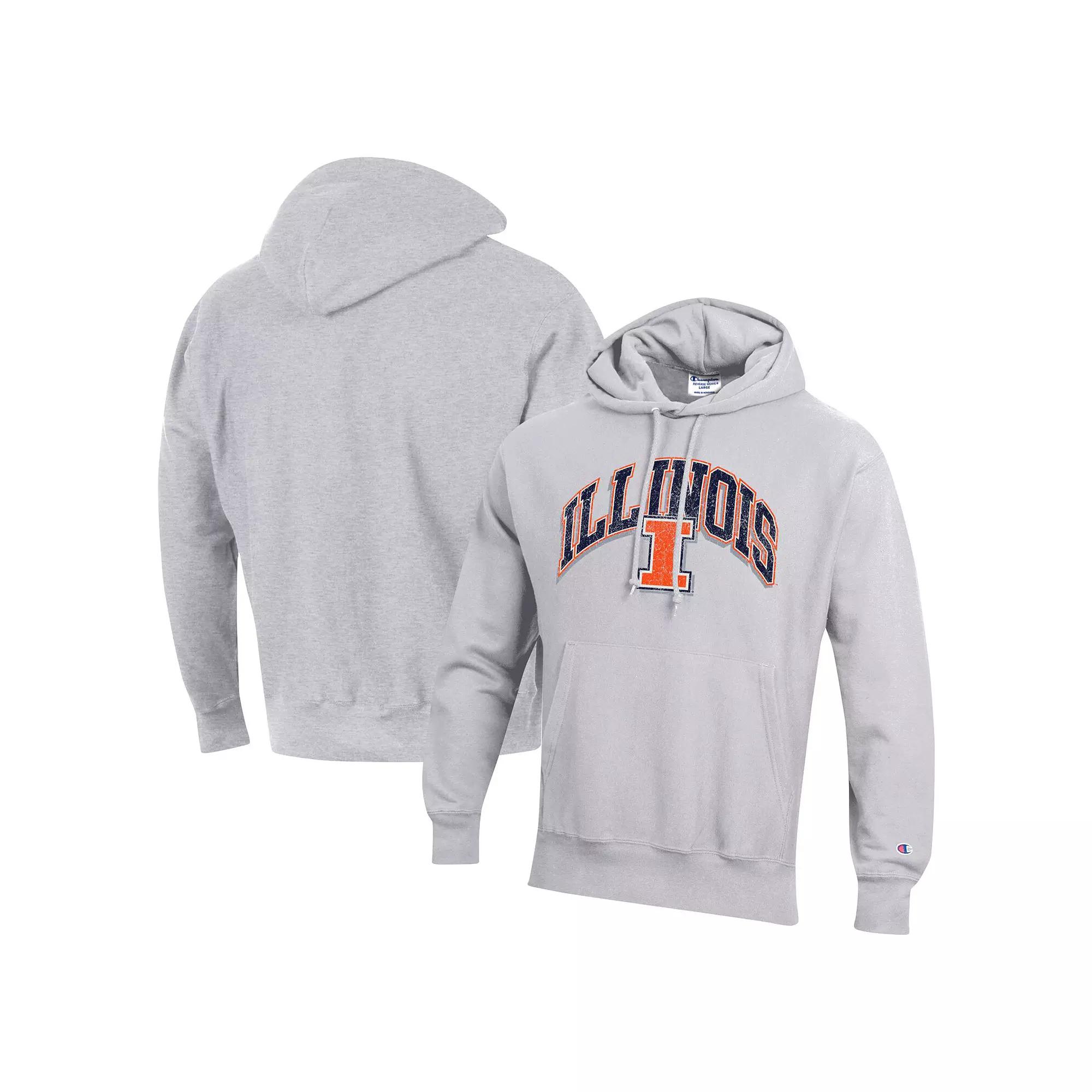 Men's Champion Gray Illinois Fighting Illini Vault Late Night Reverse Weave Pullover Hoodie, Size: Large, Grey Product Image