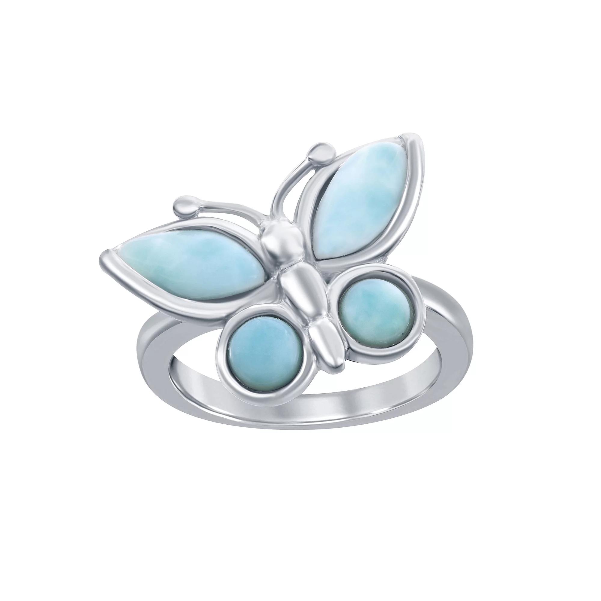 Sterling Silver Larimar Butterfly Ring, Women's, Size: 6 Product Image