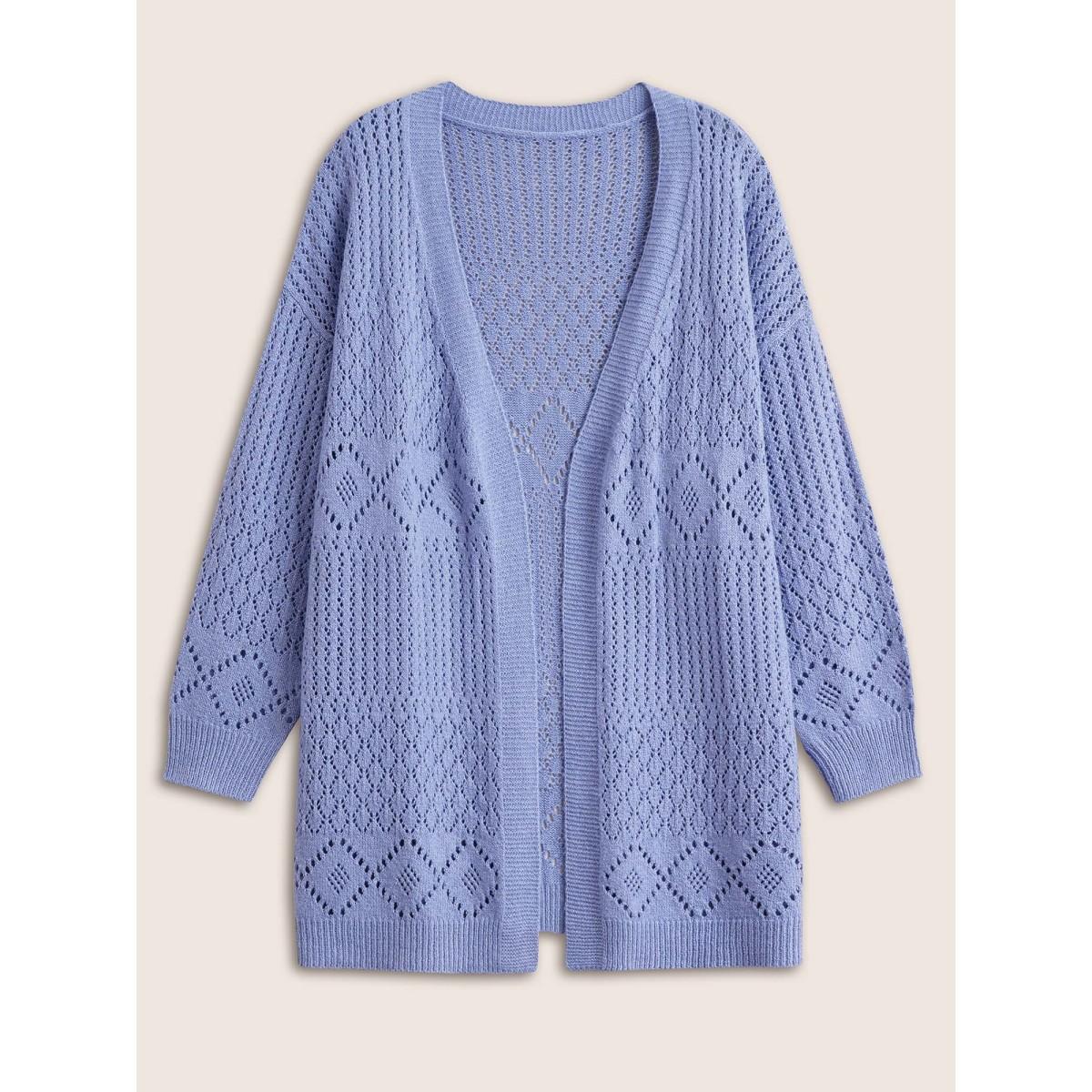 Plus Size Supersoft Essentials Geometric Hollow Out Cardigan BlueViolet Women Casual Long Sleeve Everyday Cardigans BloomChic 28/5X Product Image