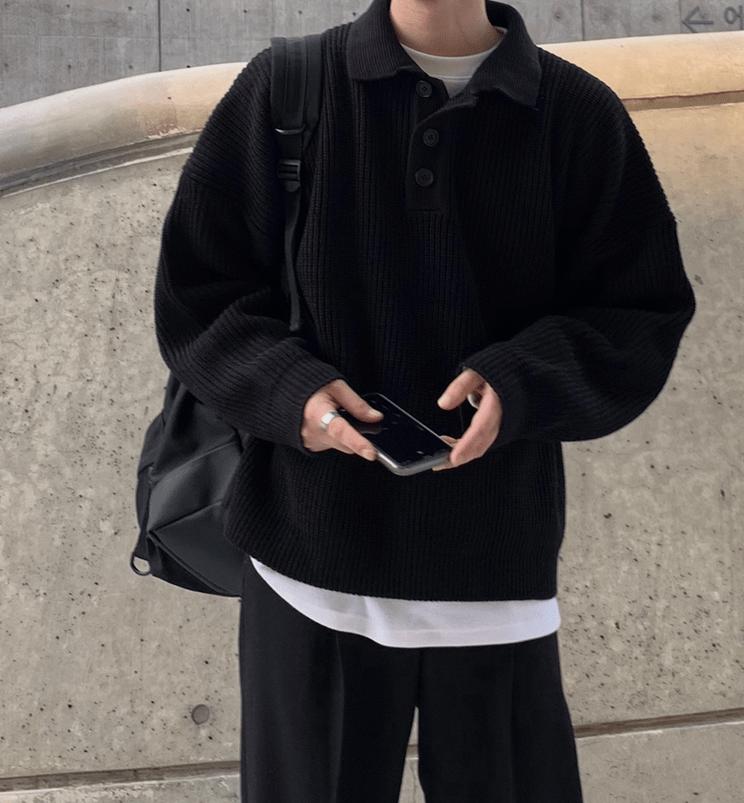 RT No. 4146 KNITTED BUTTON-UP SHIRT SWEATER Product Image