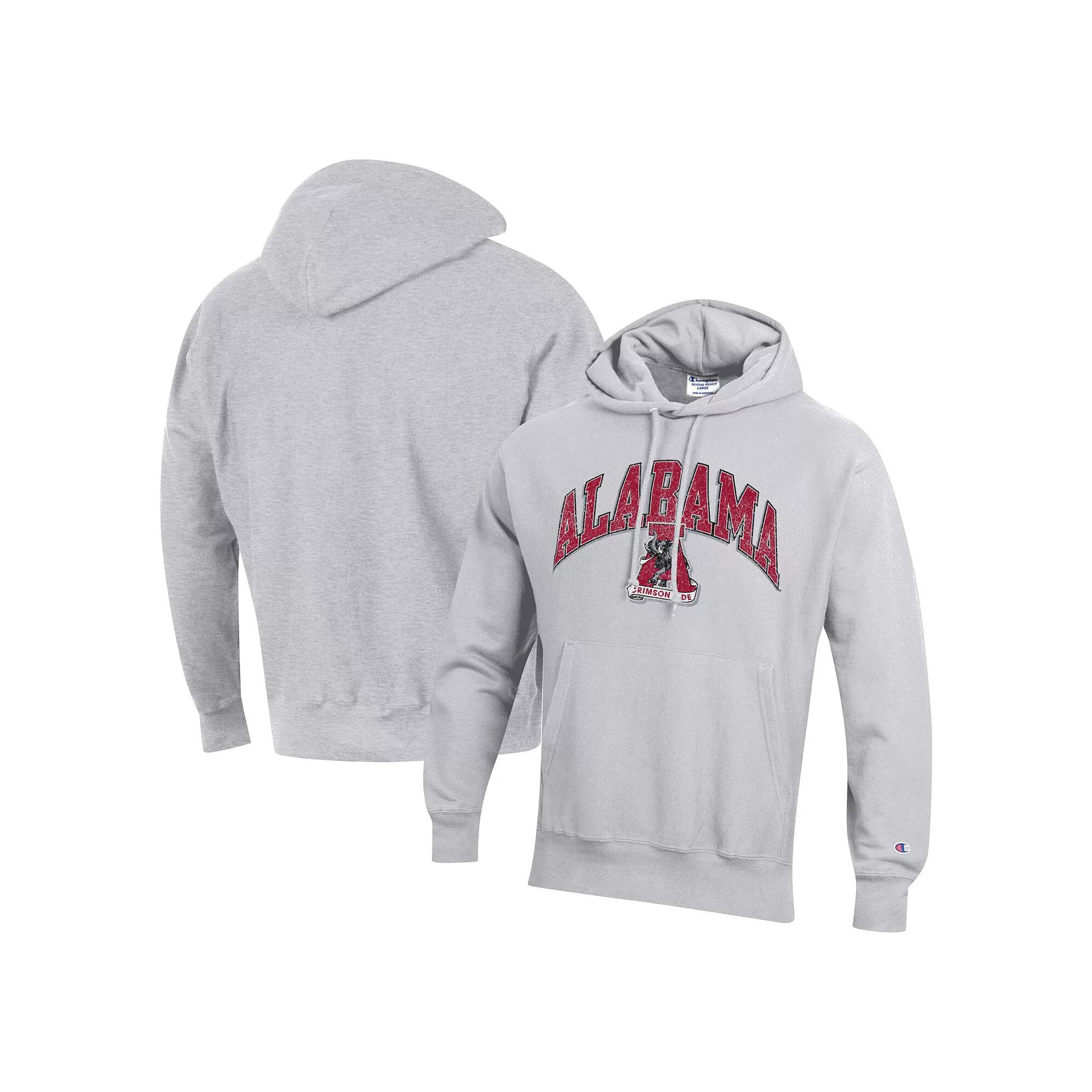 Men's Champion Heather Gray Alabama Crimson Tide Vault Late Night Reverse Weave Pullover Hoodie,  Product Image