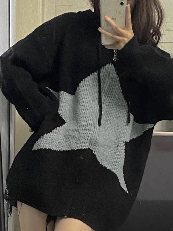 Big Star Print Hooded Cardigan Product Image