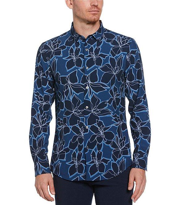 Perry Ellis Slim Fit Stretch Floral Print Long Sleeve Woven Shirt Product Image