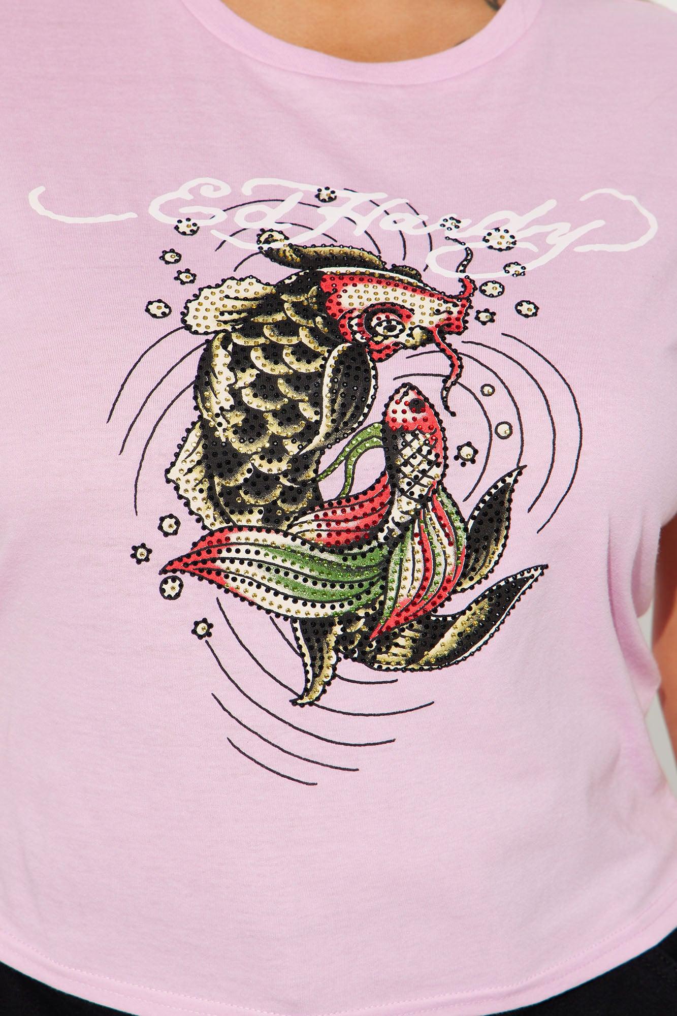 Ed Hardy Koi Fish Rhinestone Tee - Pink Product Image