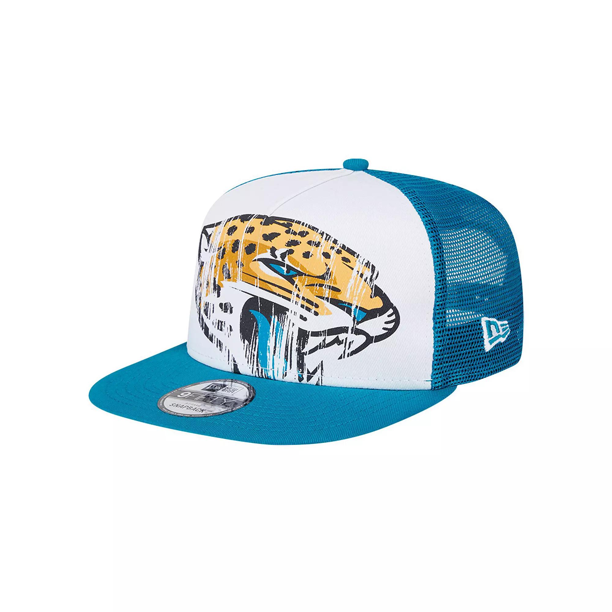 Men's New Era White/Teal Jacksonville Jaguars Distressed 9FIFTY A-Frame Snapback Hat Product Image