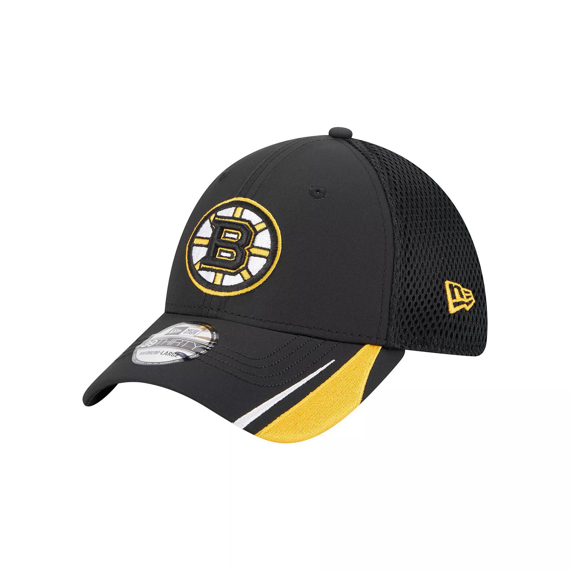 Men's New Era  Black Boston Bruins Linear Featherweight 39THIRTY Flex Hat, Size: Medium/Large Product Image