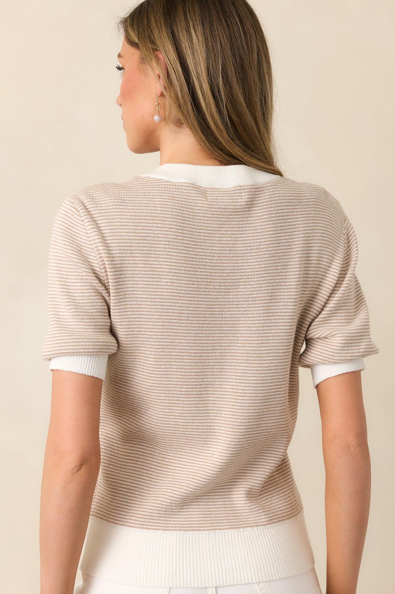Bayside Brunch Taupe Stripe Knit Top Product Image