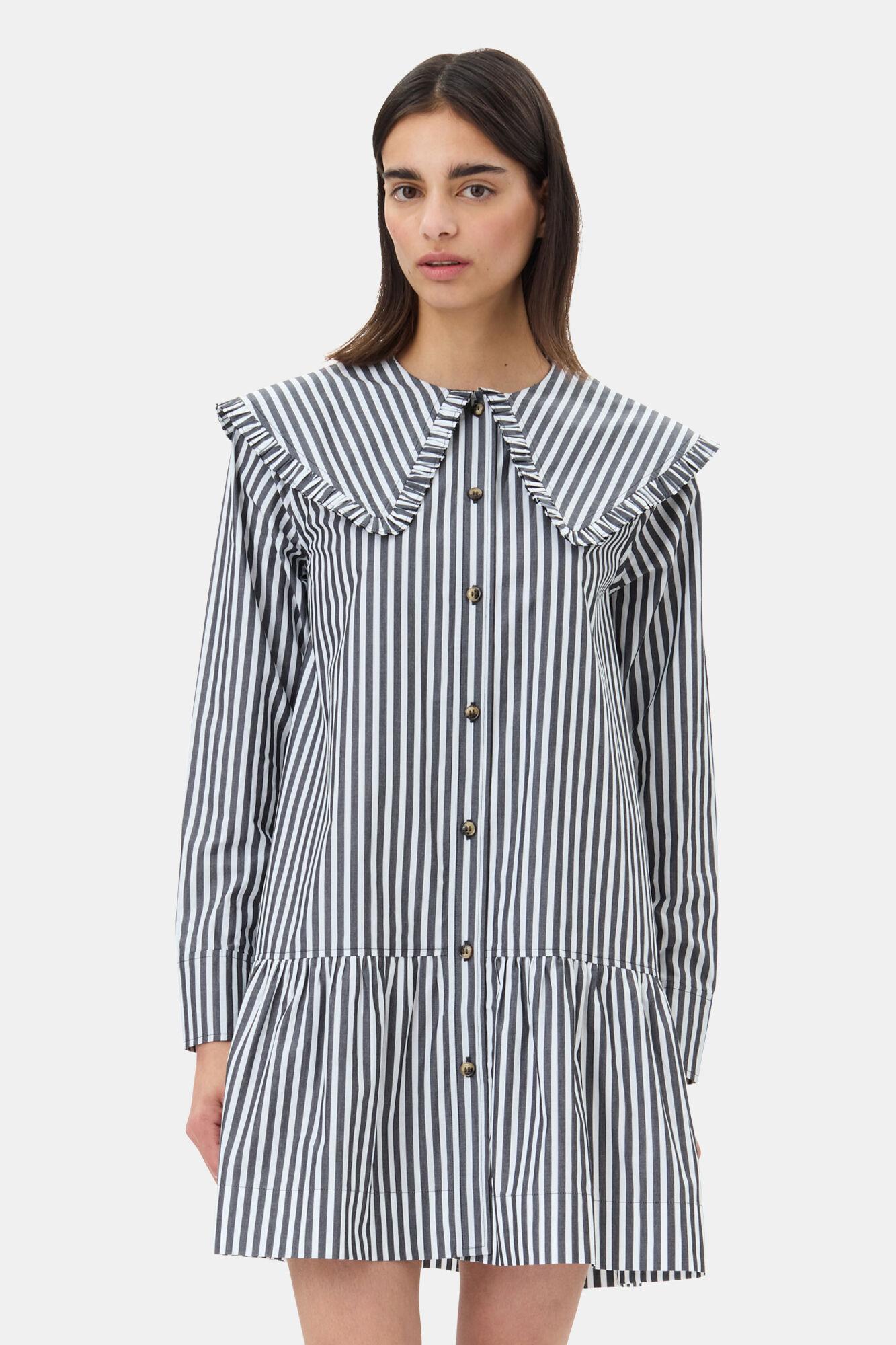 Black and White Stripe Mini Shirt Dress Product Image