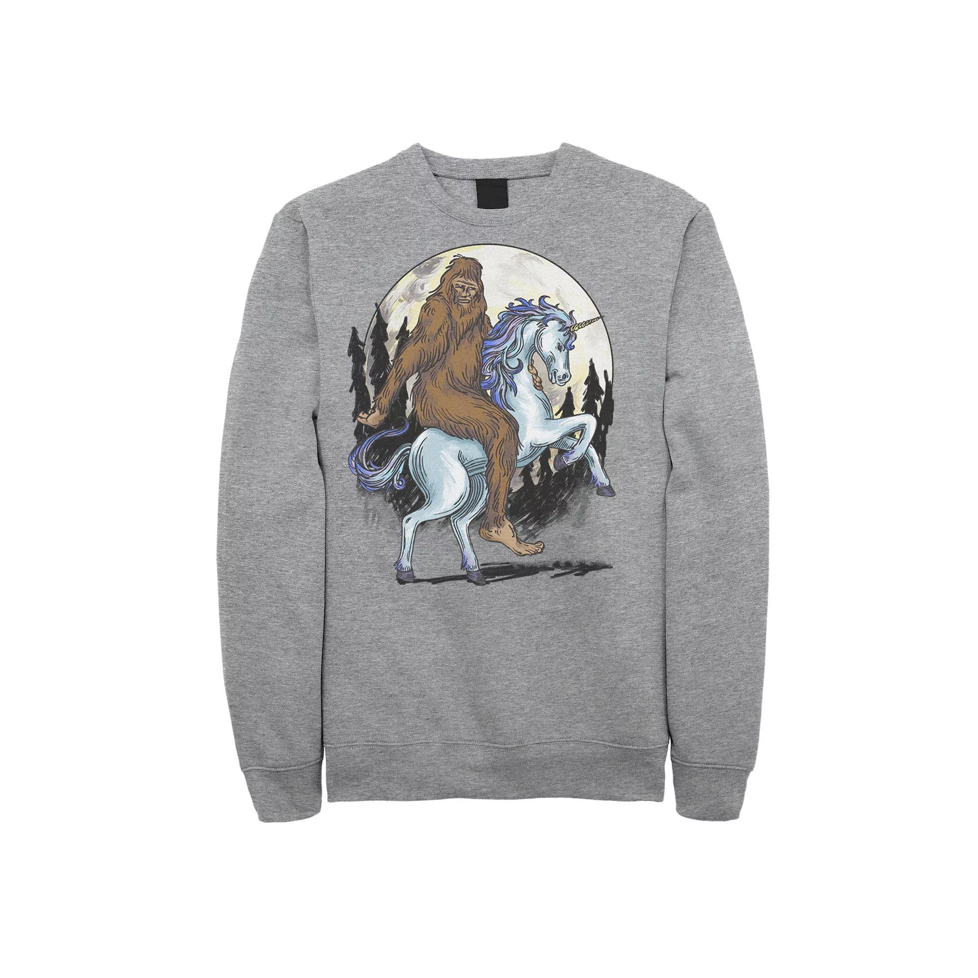 Men's Big Foot On A Unicorn In The Moonlight Drawing Sweatshirt, Size: 3XL, Athletic Grey Product Image