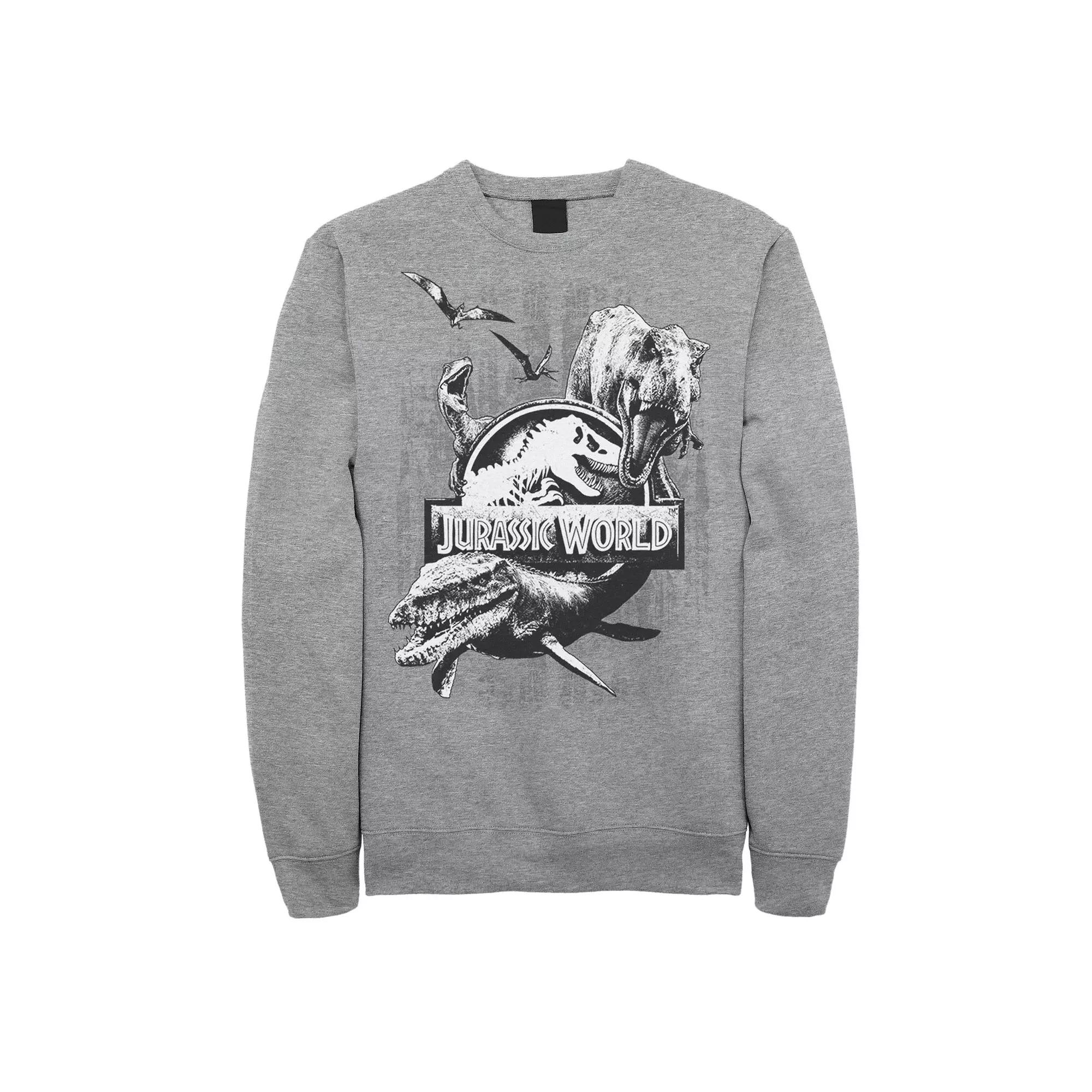 Men's Jurassic World Two Dino Collage Grunge Logo Fleece, Size: XXL, Athletic Grey Product Image