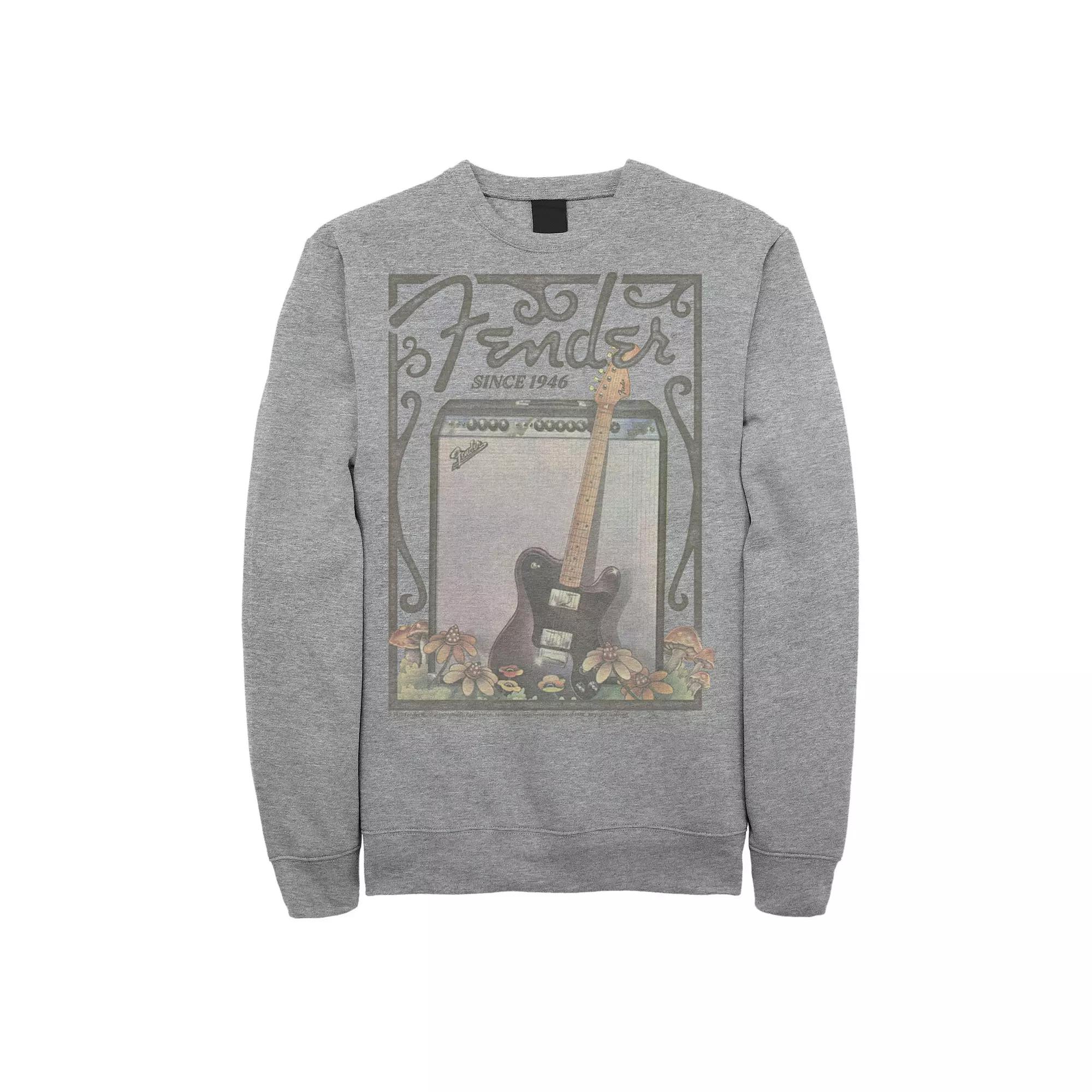 Men's Fender Since 1946 Floral Poster Sweatshirt, Size: Large, Athletic Grey Product Image