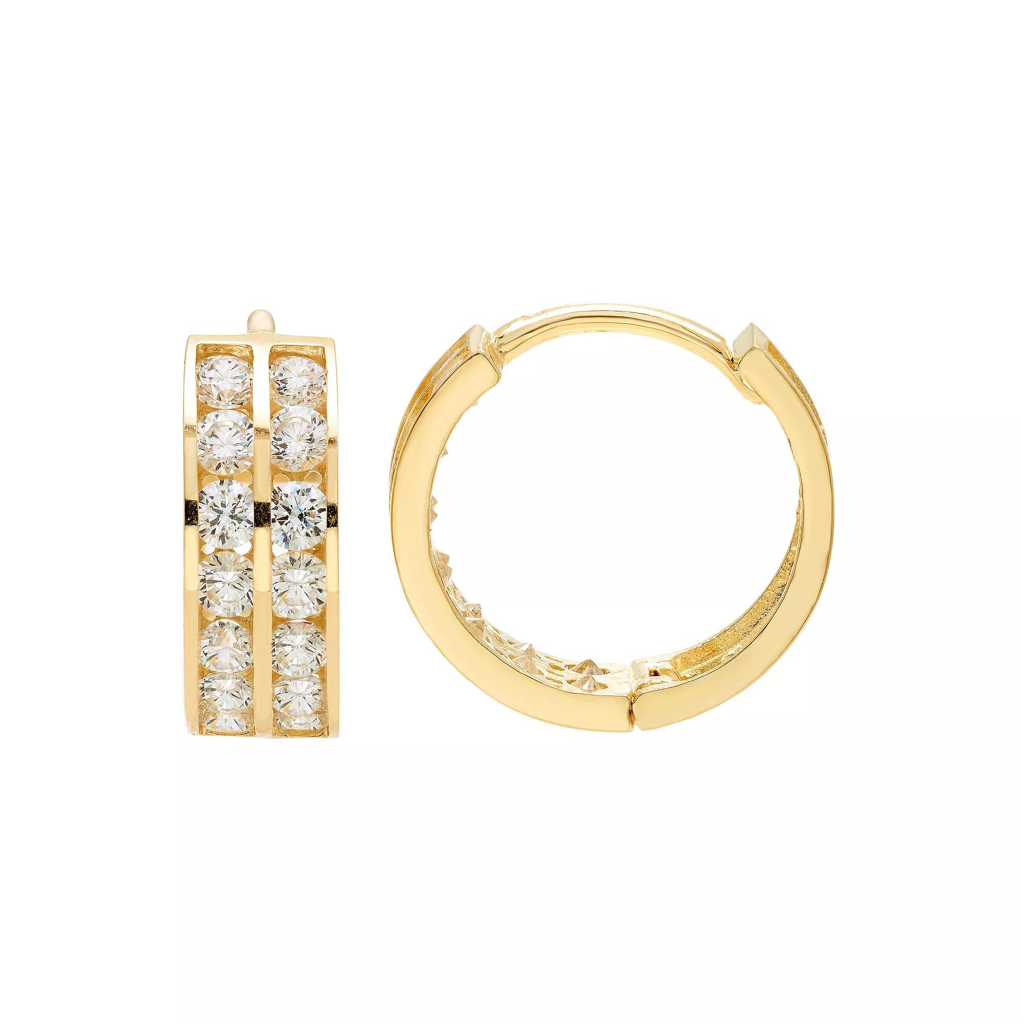 Theia Sky 14k Gold Double Row Cubic Zirconia Huggie Hoop Earrings, Women's Product Image