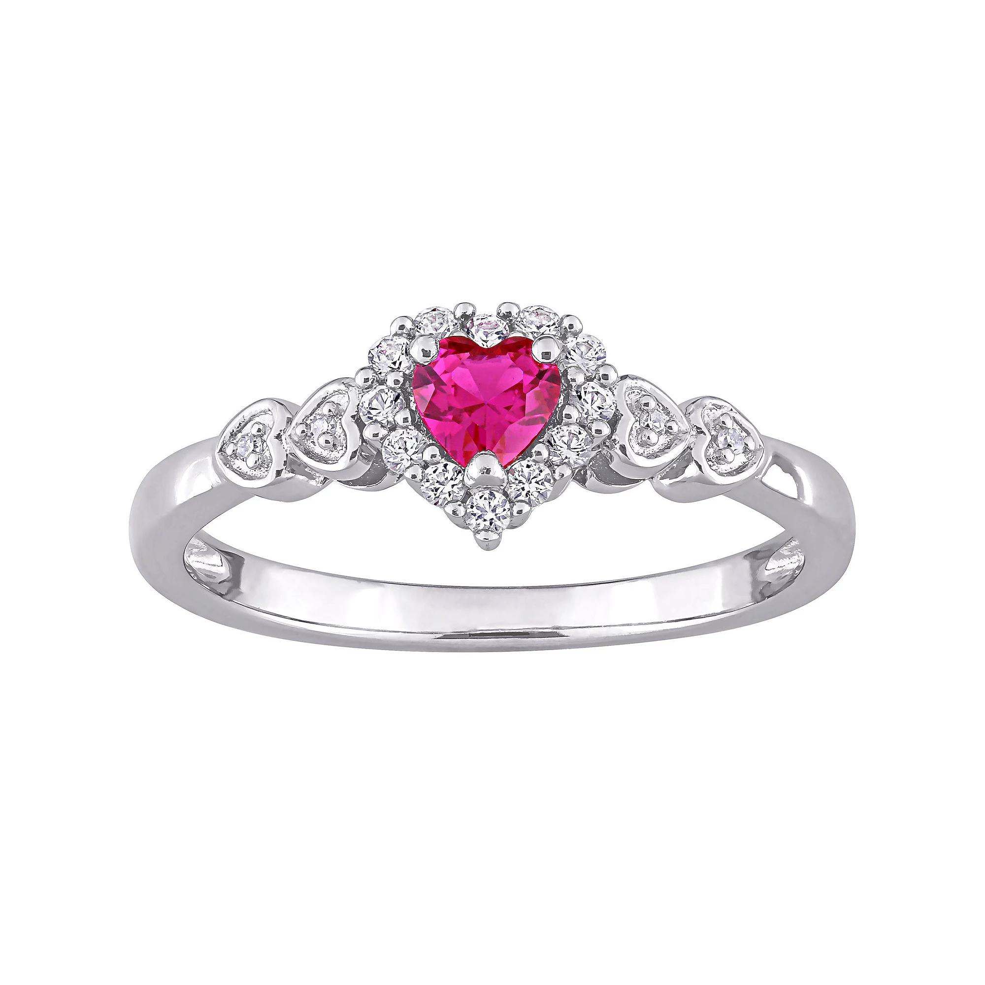Stella Grace Sterling Silver Lab-Created Ruby, Lab-Created White Sapphire & Diamond Accent Halo Heart Ring, Womens Product Image