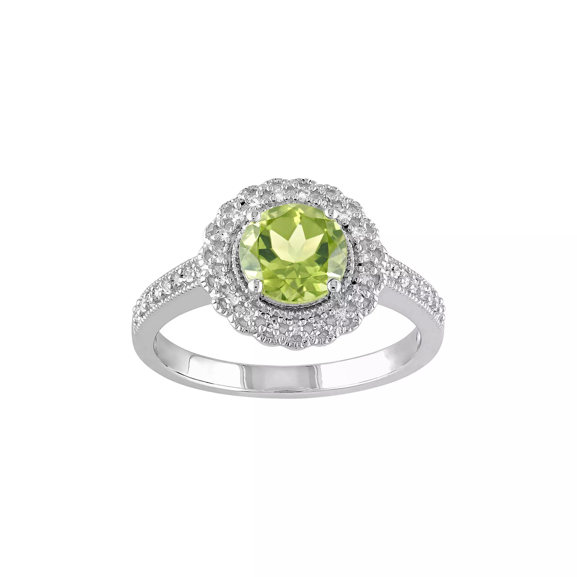 Stella Grace Sterling Silver Peridot & 1/8 Carat T.W. Diamond Halo Ring, Women's, Size: 6, Green Product Image