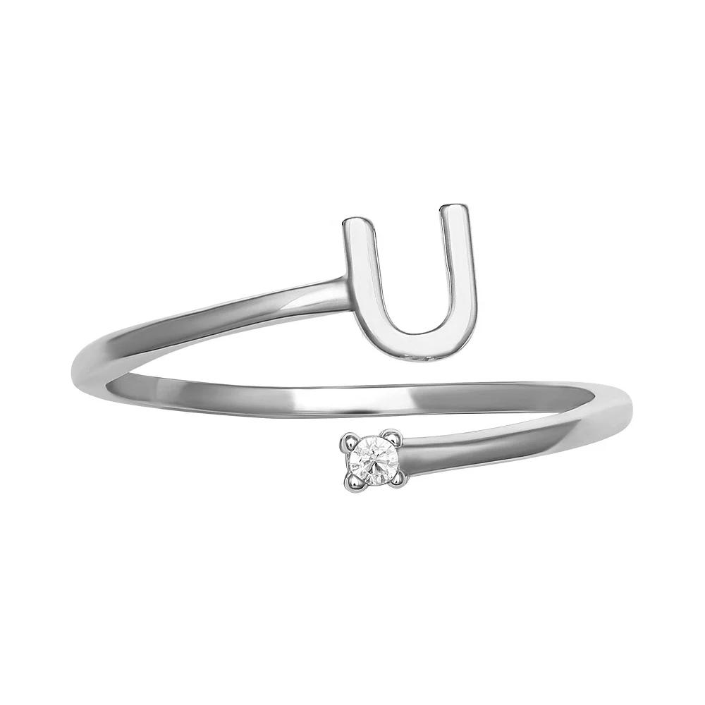 PRIMROSE Sterling Silver Cubic Zirconia Initial Bypass Band Ring, Women's, Size: 7, Sterling Silver U Product Image