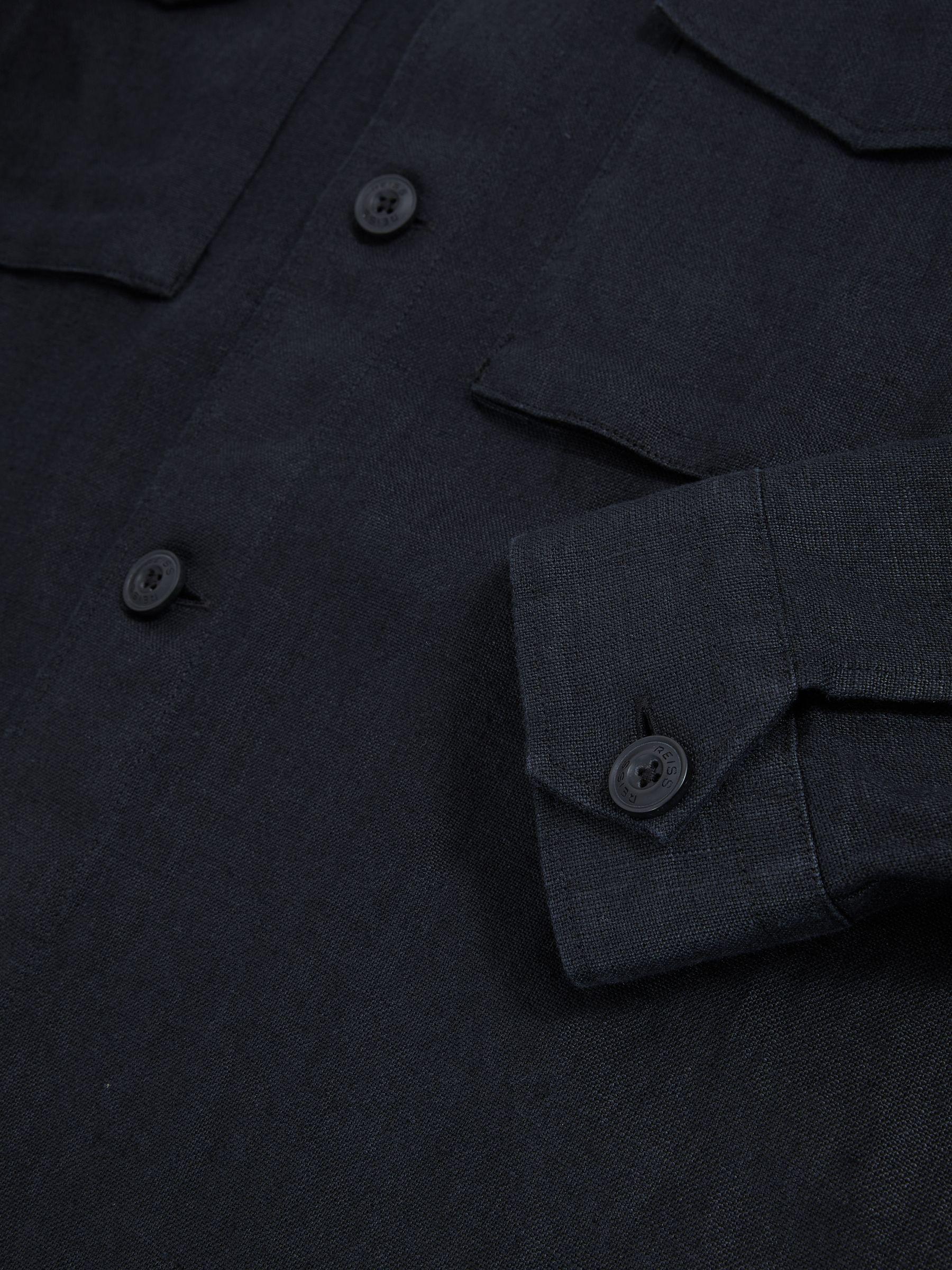 Linen Twin-Pocket Overshirt in Navy Product Image
